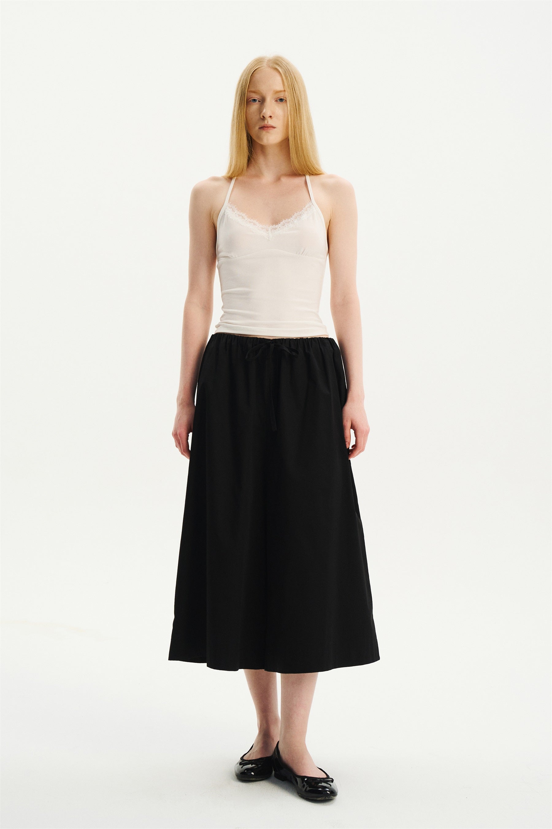 Cool-Touch Drawstring Wide-Leg Culotte Pants Black