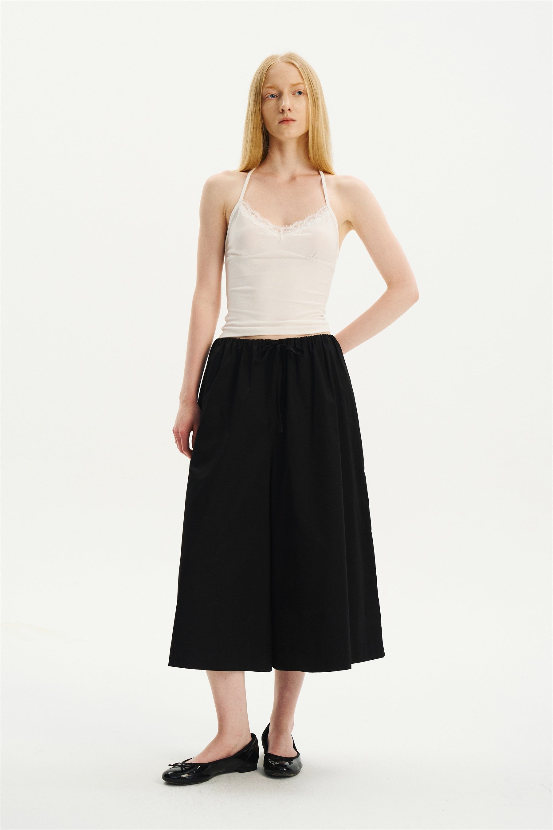 Lace-Trim Halter Camisole Ivory