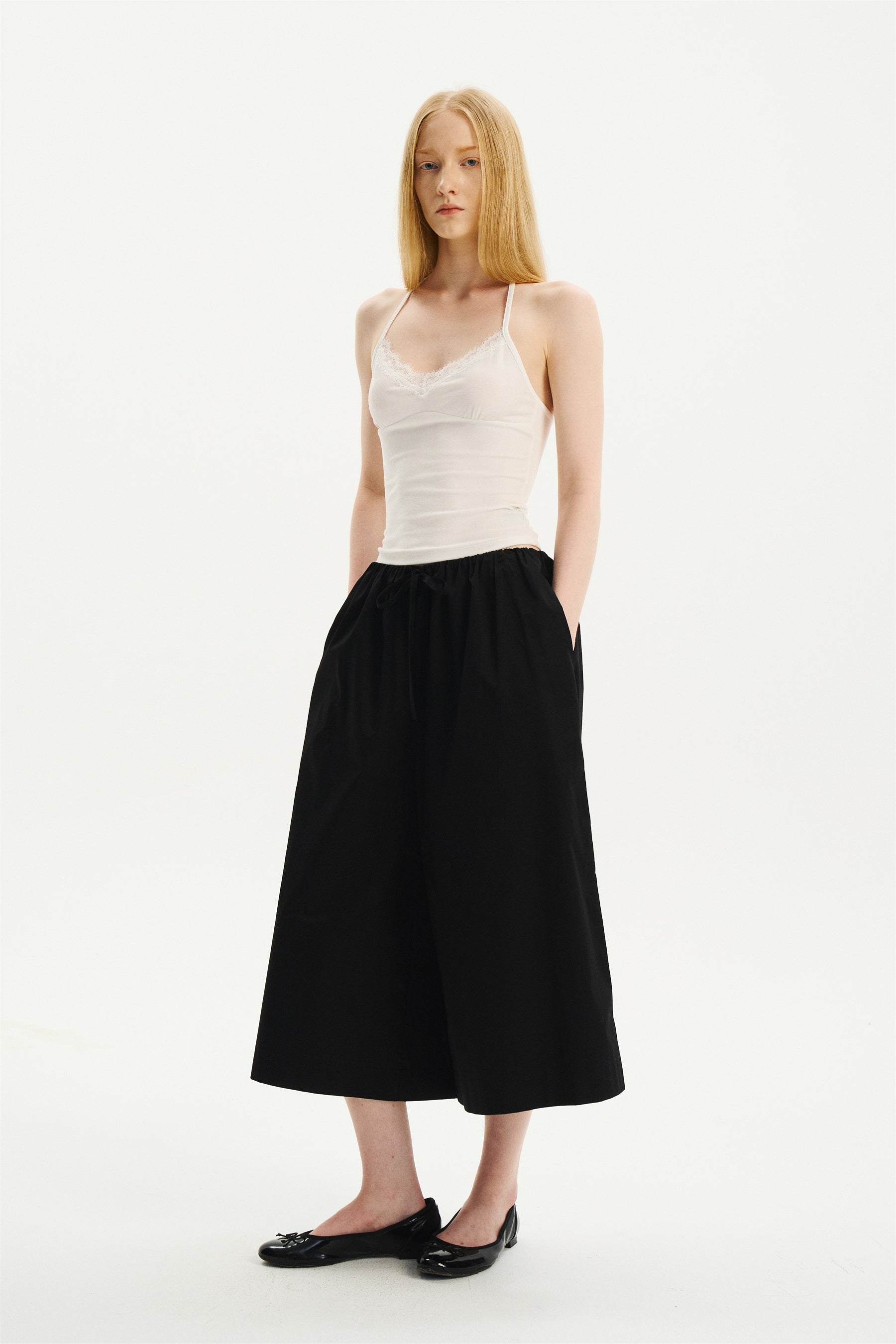 Lace-Trim Halter Camisole Ivory
