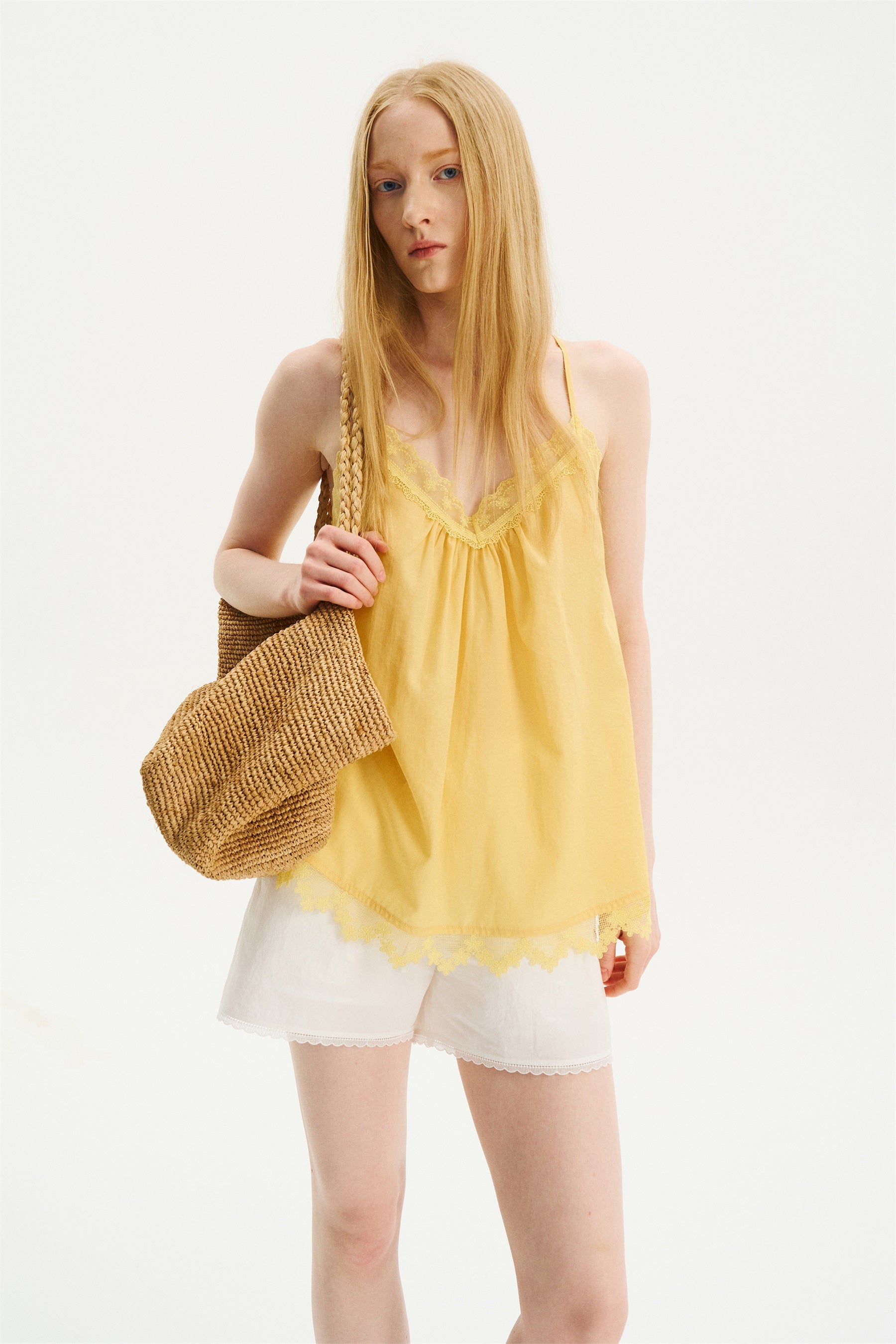 Elastic-Waist Lace-Trim Shorts White