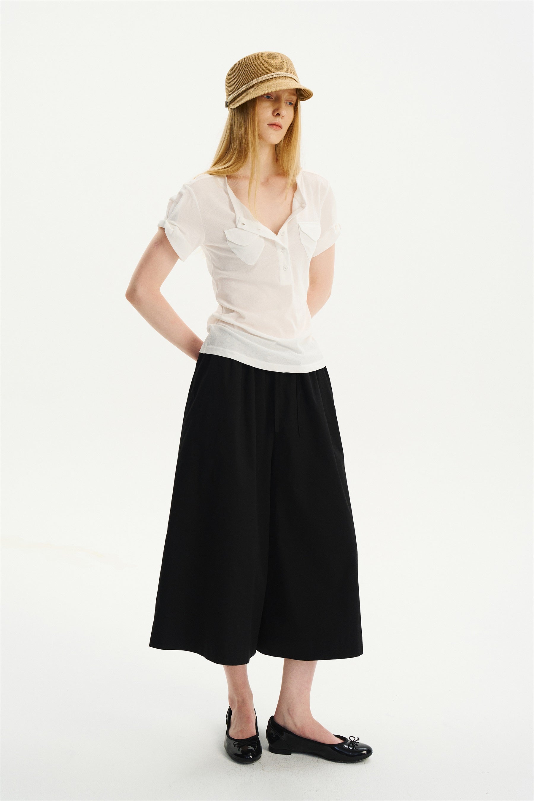 Lightweight Double-Pocket Henley T-Shirt White