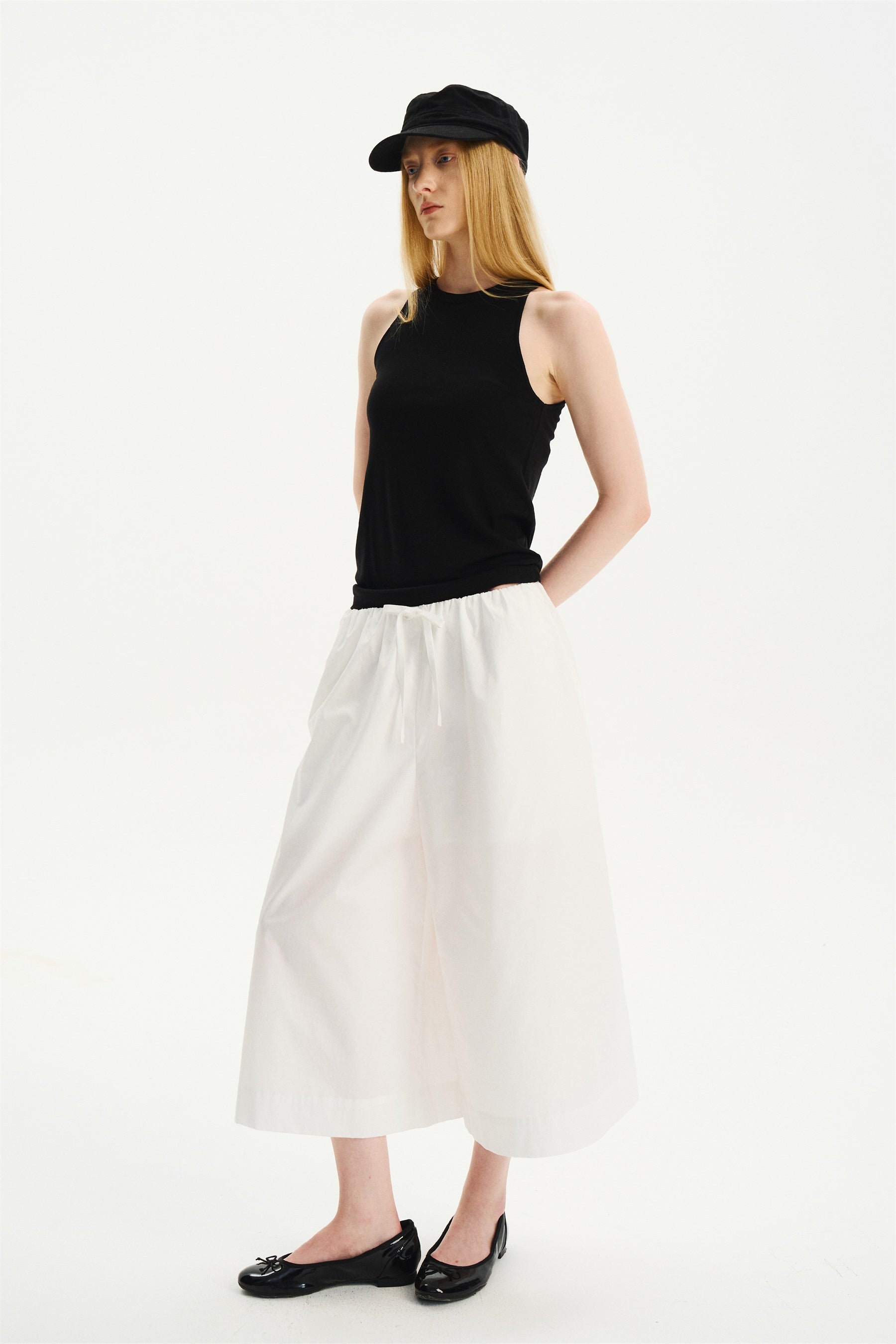 Cool-Touch Drawstring Wide-Leg Culotte Pants White