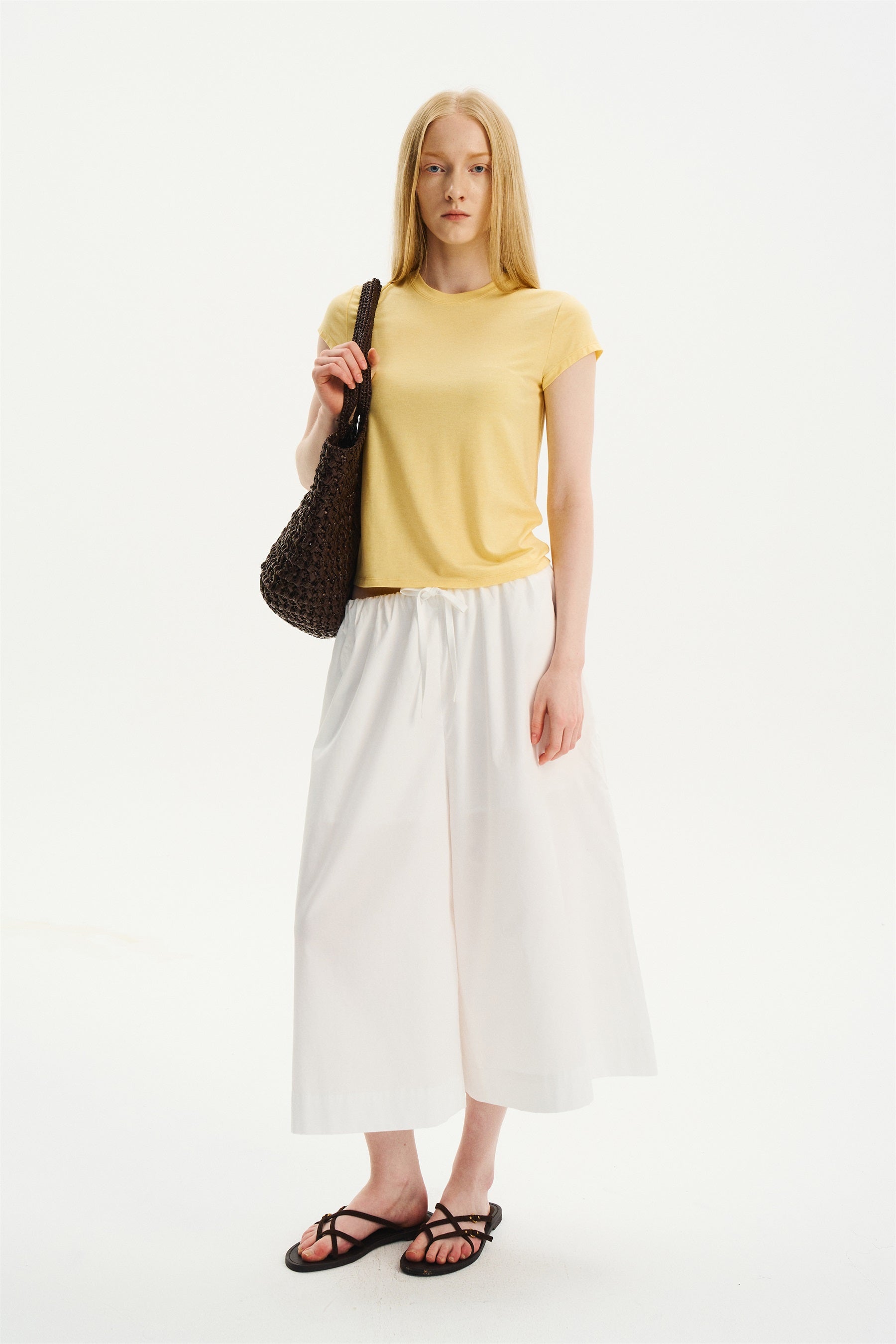 Cool-Touch Drawstring Wide-Leg Culotte Pants White