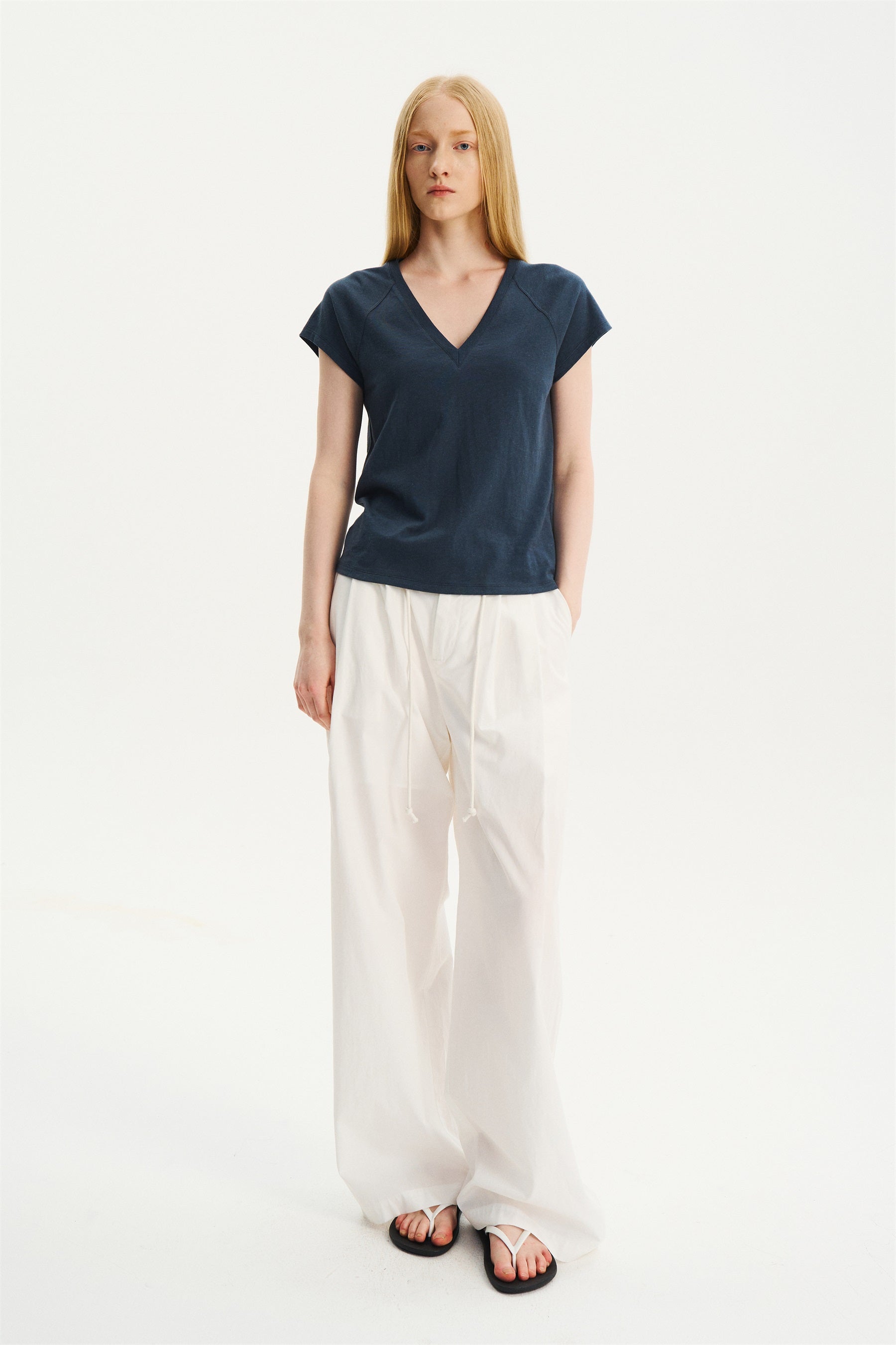 Mid-Low Rise Pleated Drawstring Pants White