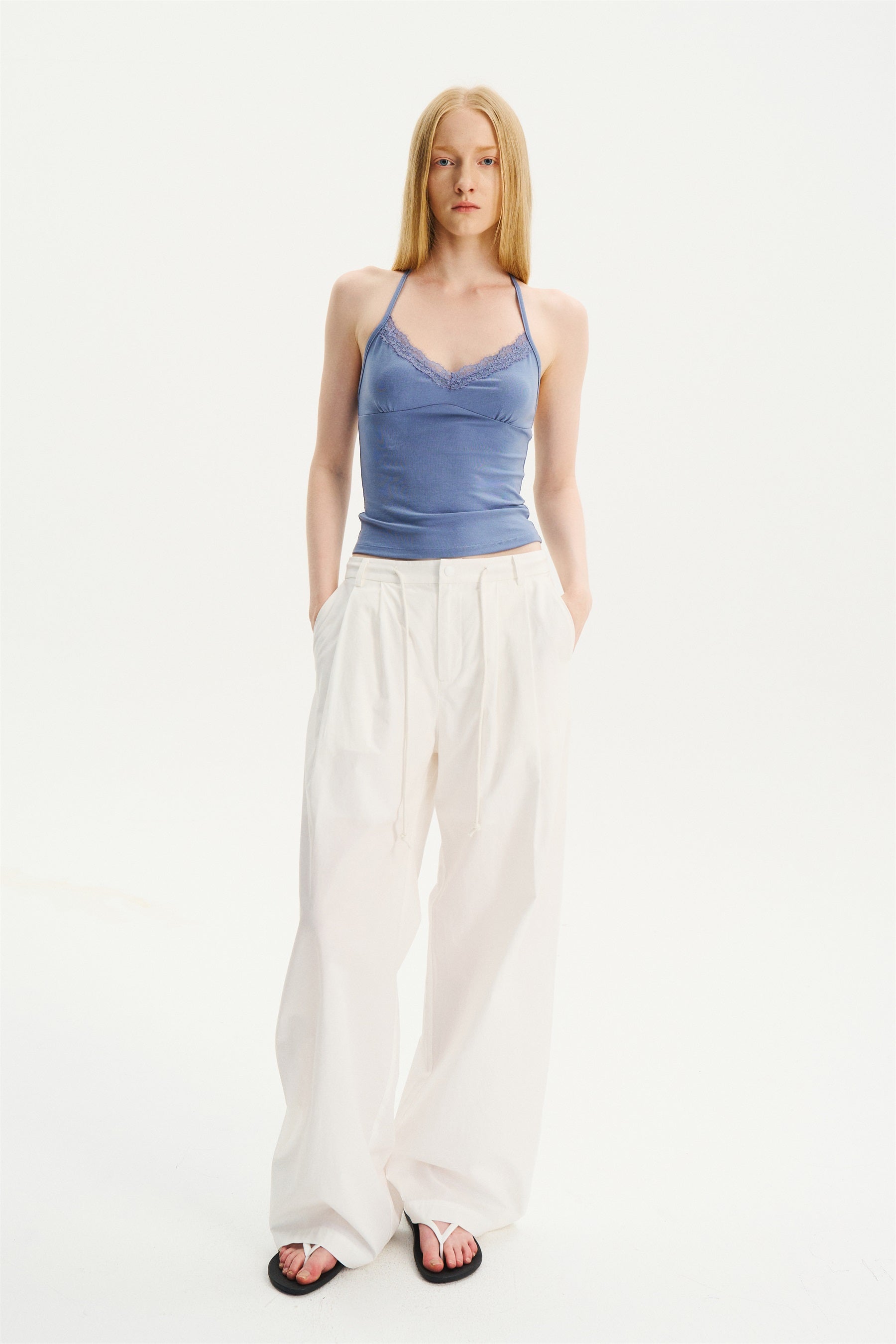 Lace-Trim Halter Camisole Haze Blue