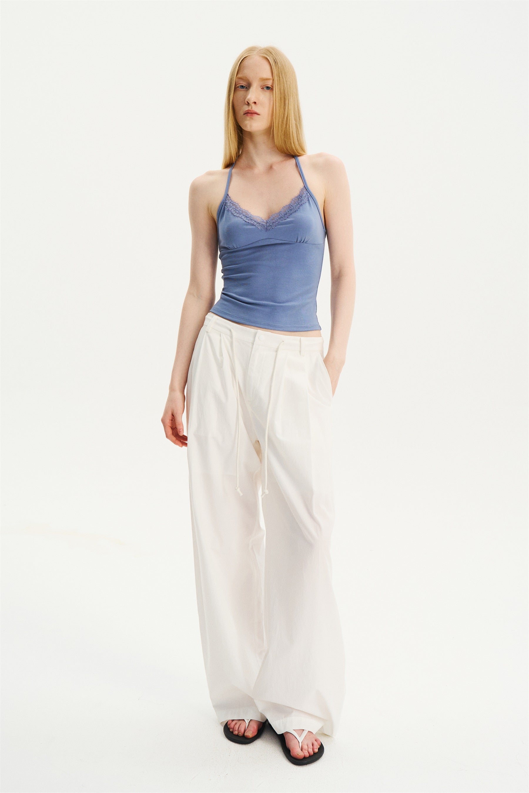 Lace-Trim Halter Camisole Haze Blue