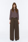 Mid-Low Rise Pleated Curved-Leg Pants Brown Green