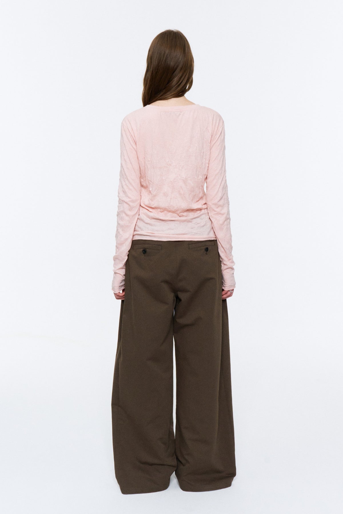 Crinkled Raw-Edge Long-Sleeve Tee Light Pink