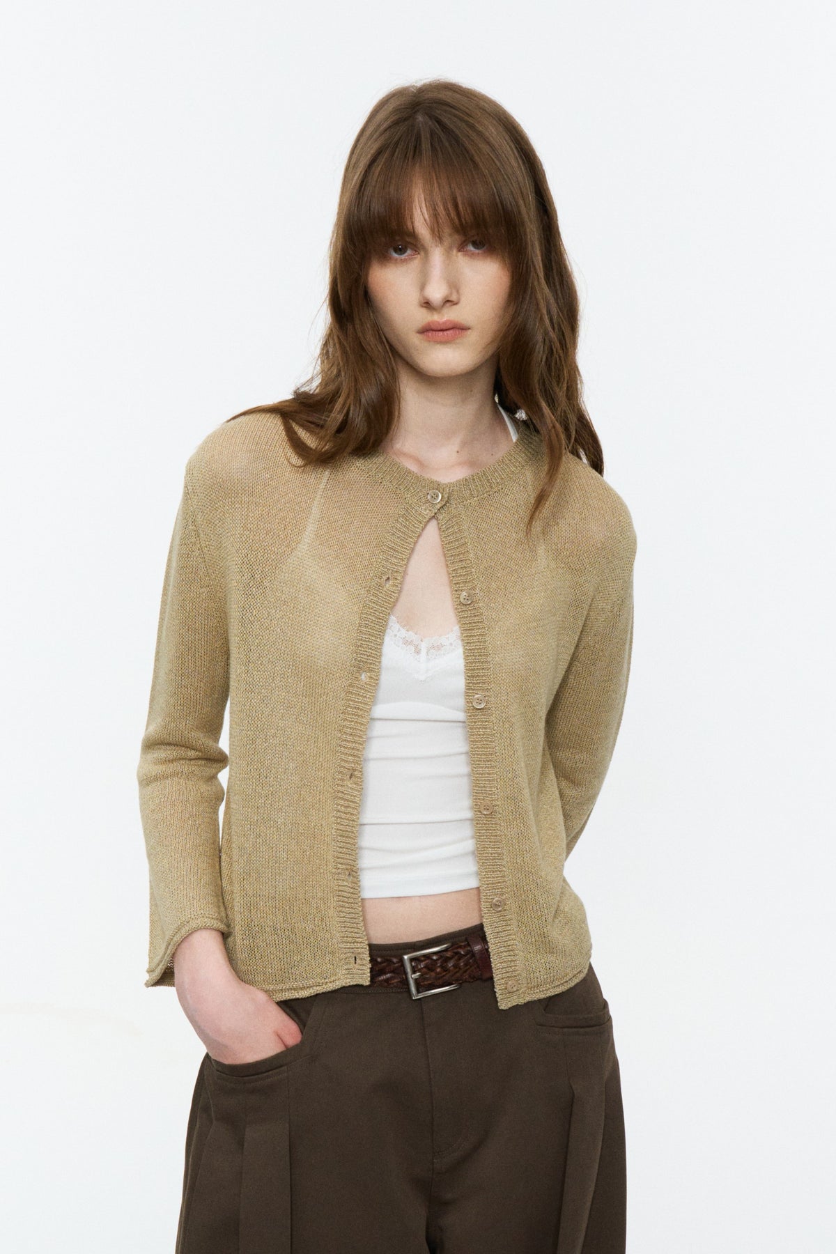 Paper-Yarn Bracelet-Sleeve Cardigan Oatmeal