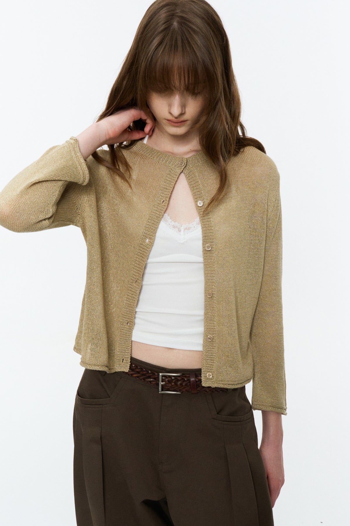 Paper-Yarn Bracelet-Sleeve Cardigan Oatmeal