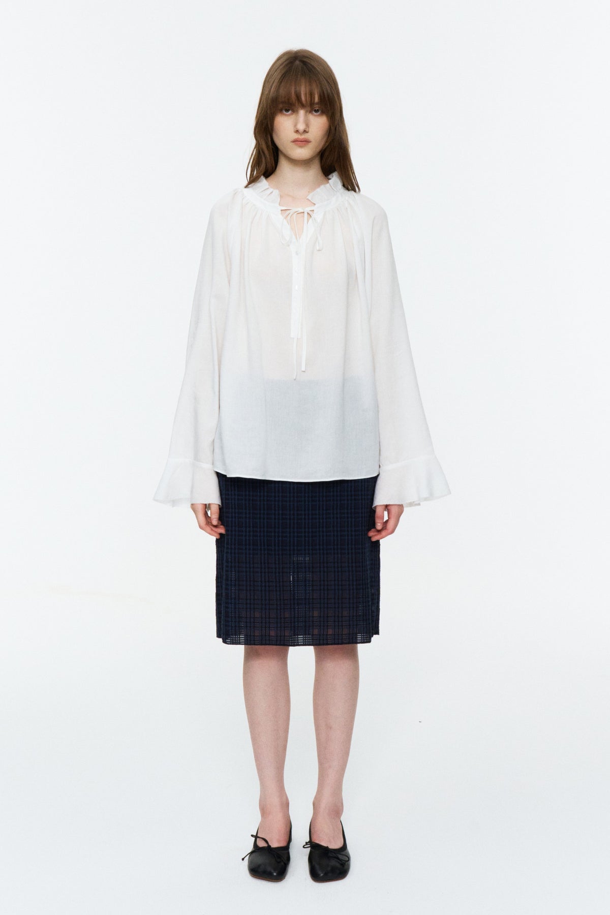 Low-Rise Plaid Straight Skirt Deep Blue Plaid