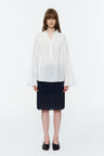 Lyocell-Ramie Tie-Neck Shirt White