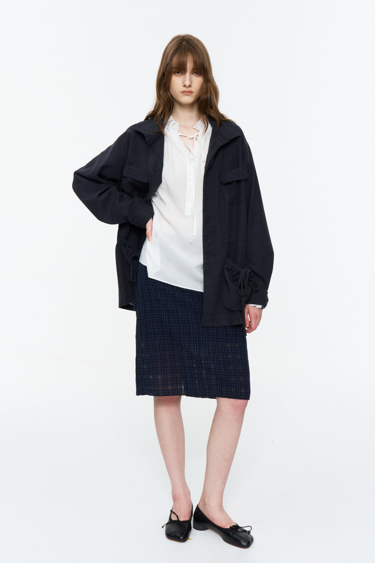 Low-Rise Plaid Straight Skirt Deep Blue Plaid