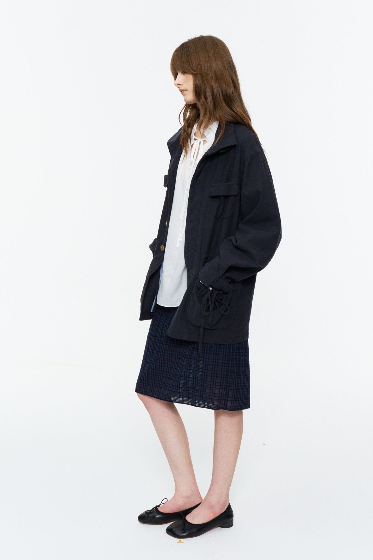 Low-Rise Plaid Straight Skirt Deep Blue Plaid