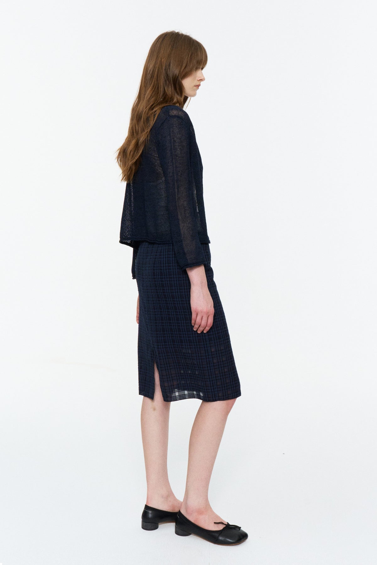 Paper-Yarn Bracelet-Sleeve Cardigan Deep Blue