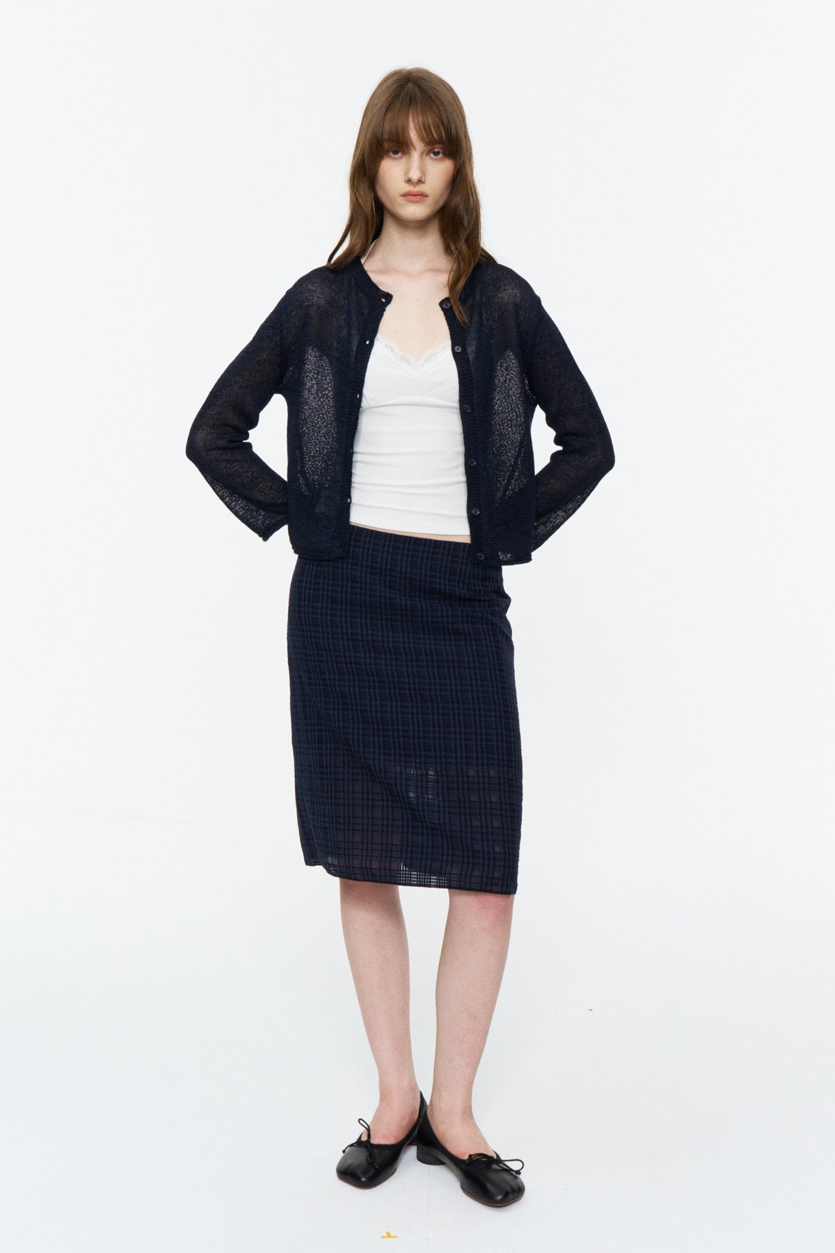 Paper-Yarn Bracelet-Sleeve Cardigan Deep Blue