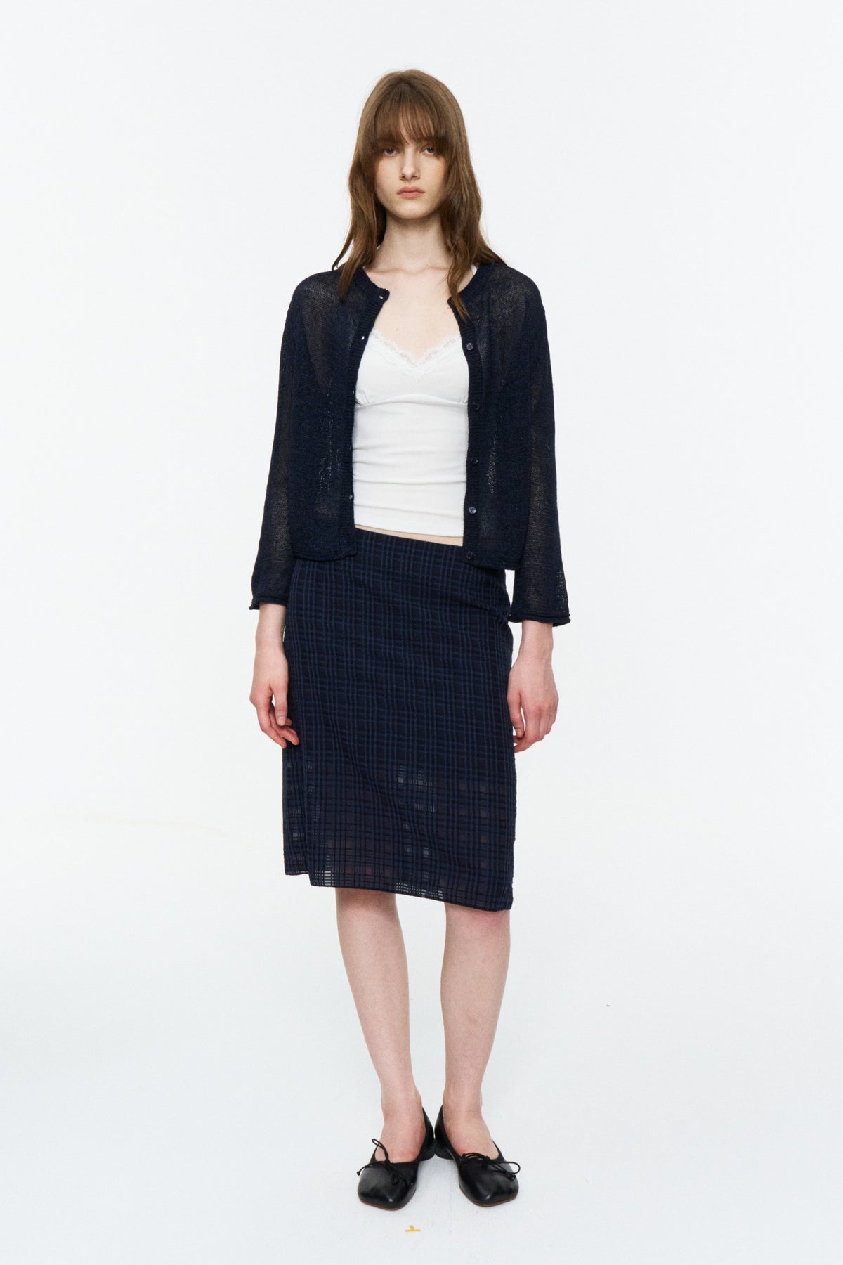 Low-Rise Plaid Straight Skirt Deep Blue Plaid