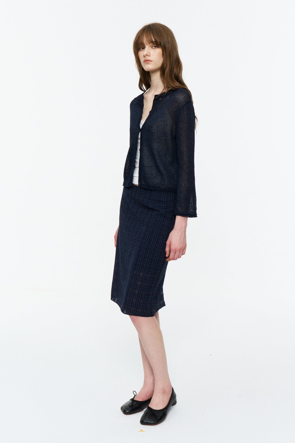 Paper-Yarn Bracelet-Sleeve Cardigan Deep Blue