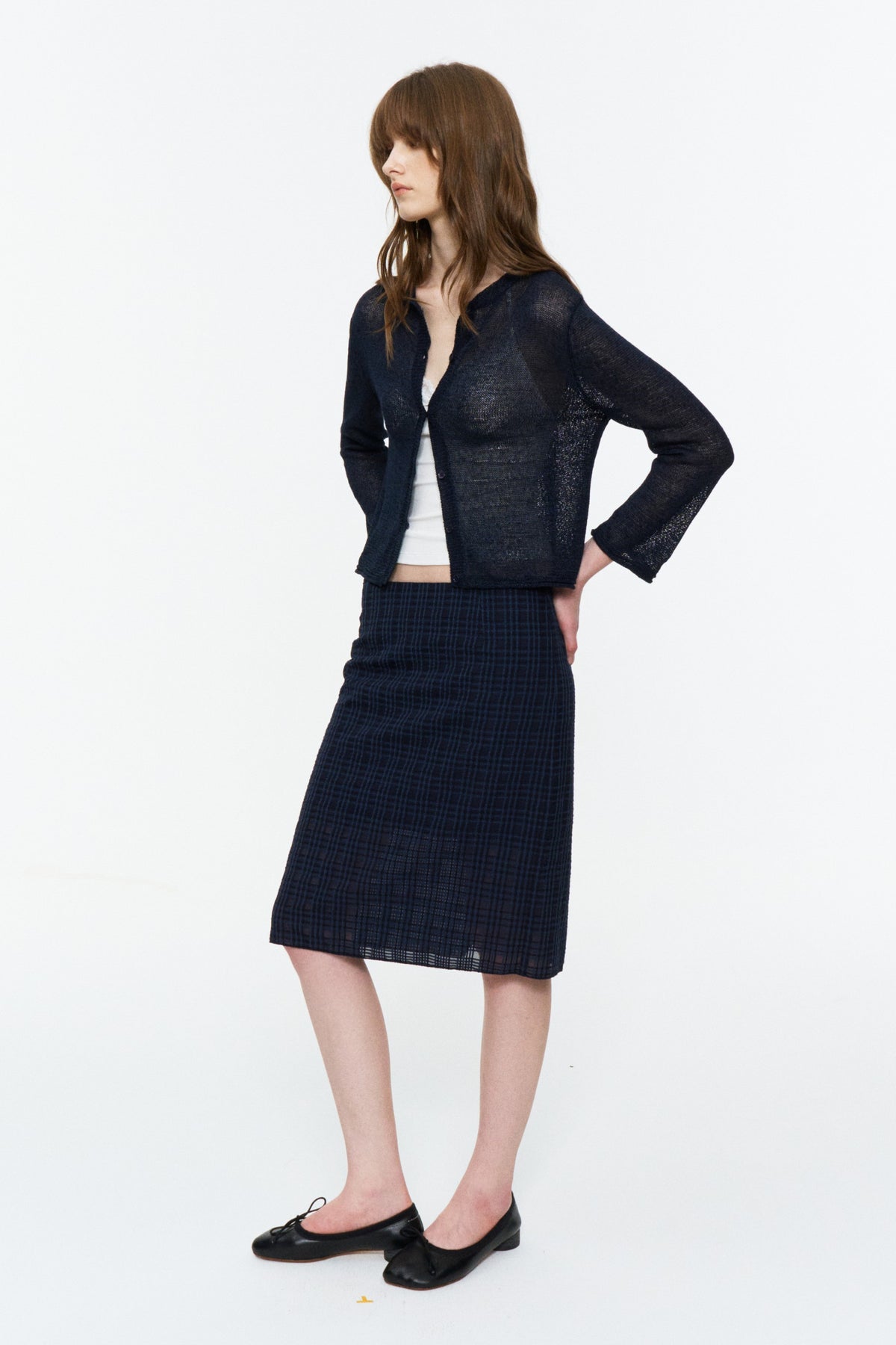 Paper-Yarn Bracelet-Sleeve Cardigan Deep Blue