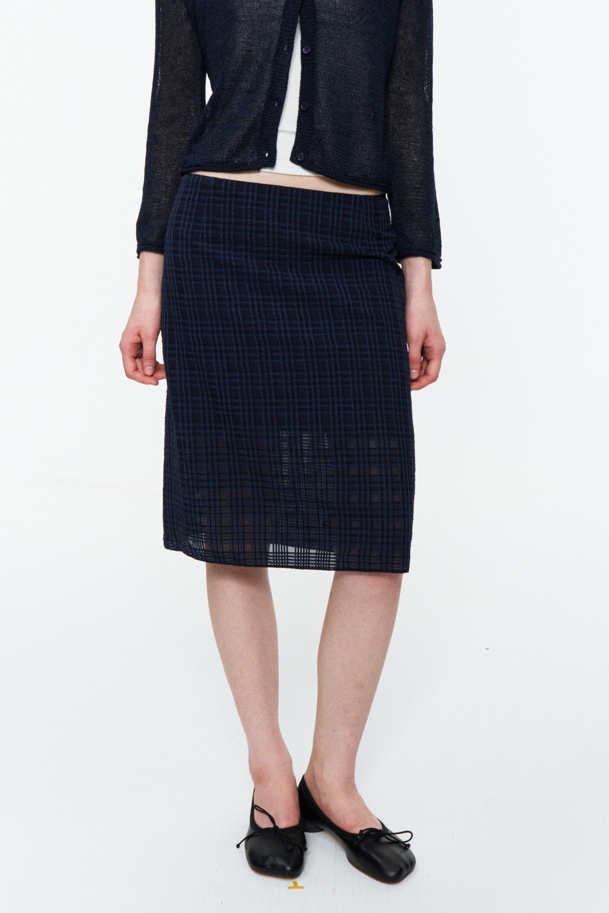 Low-Rise Plaid Straight Skirt Deep Blue Plaid