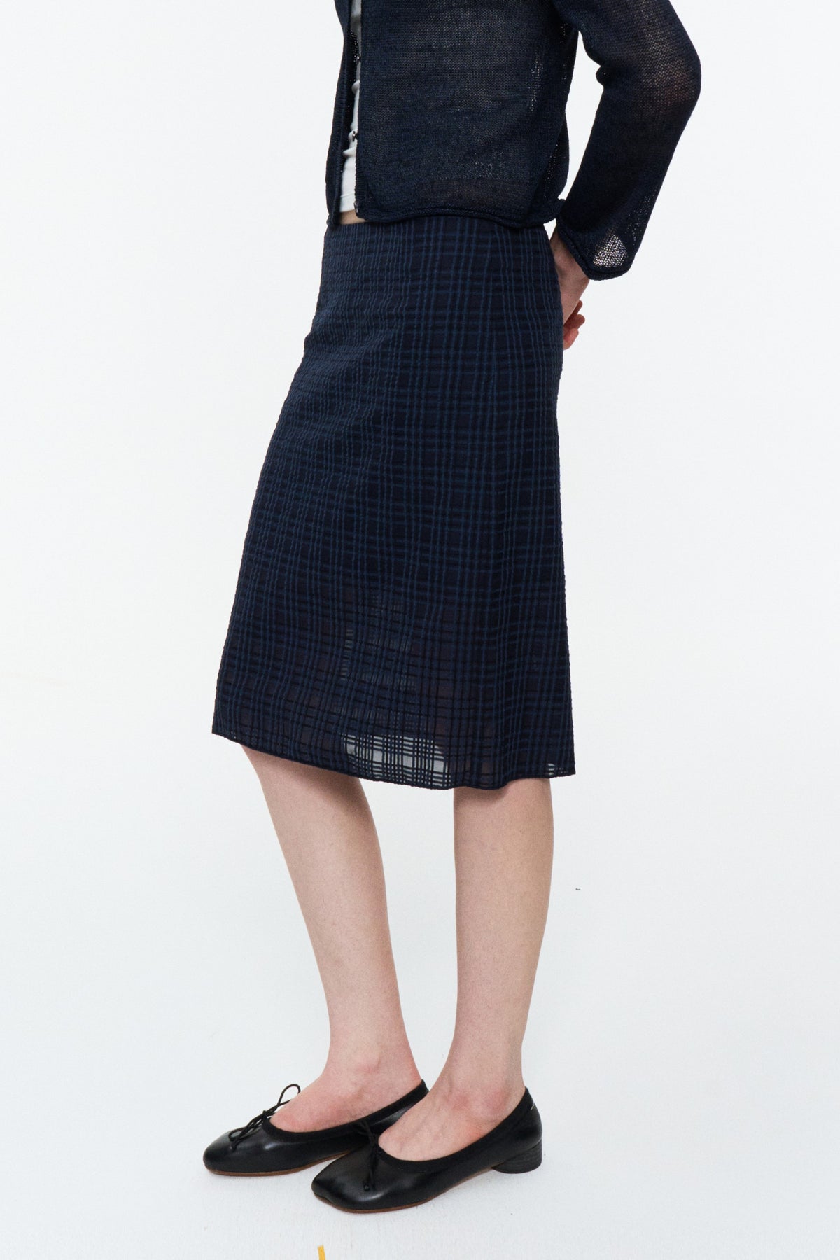 Low-Rise Plaid Straight Skirt Deep Blue Plaid