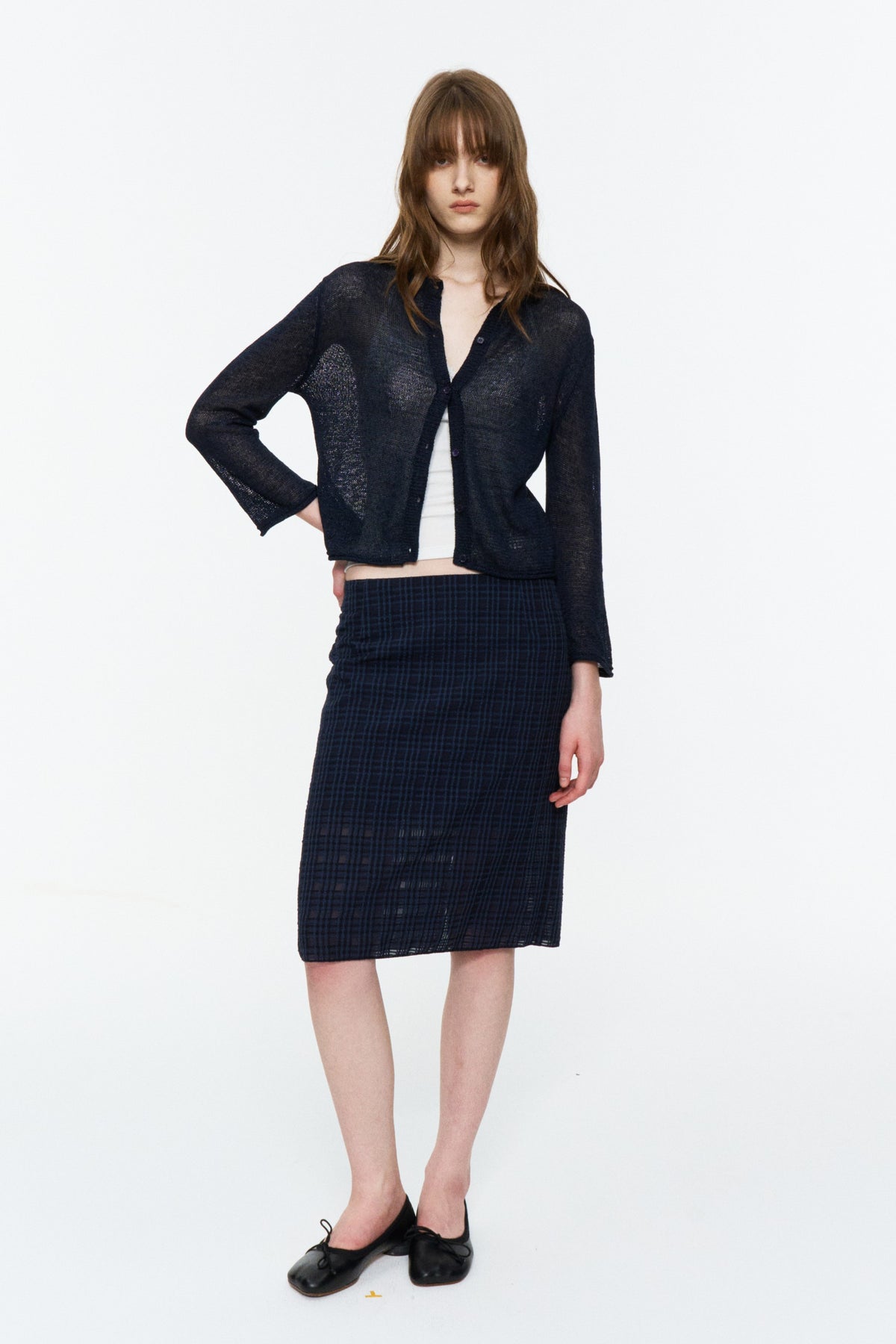 Low-Rise Plaid Straight Skirt Deep Blue Plaid