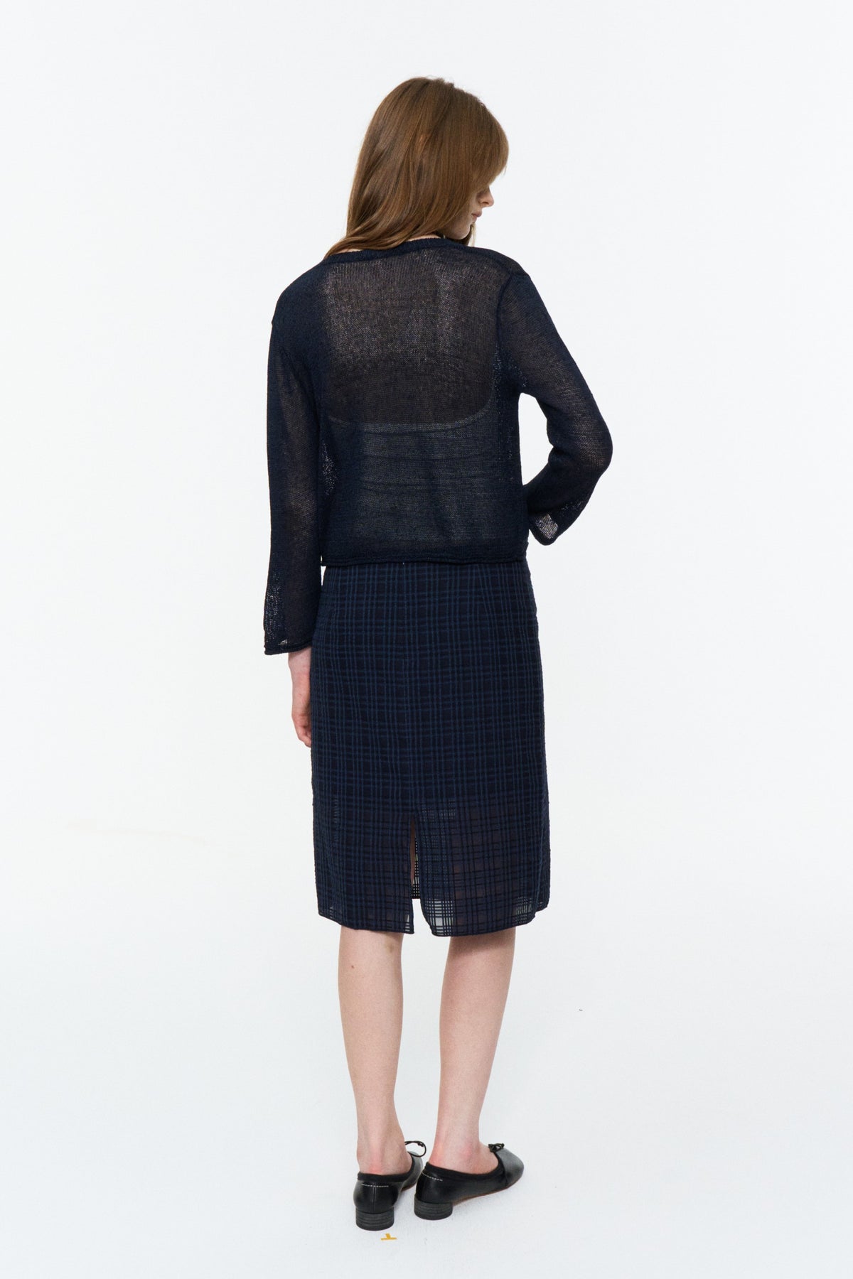 Low-Rise Plaid Straight Skirt Deep Blue Plaid