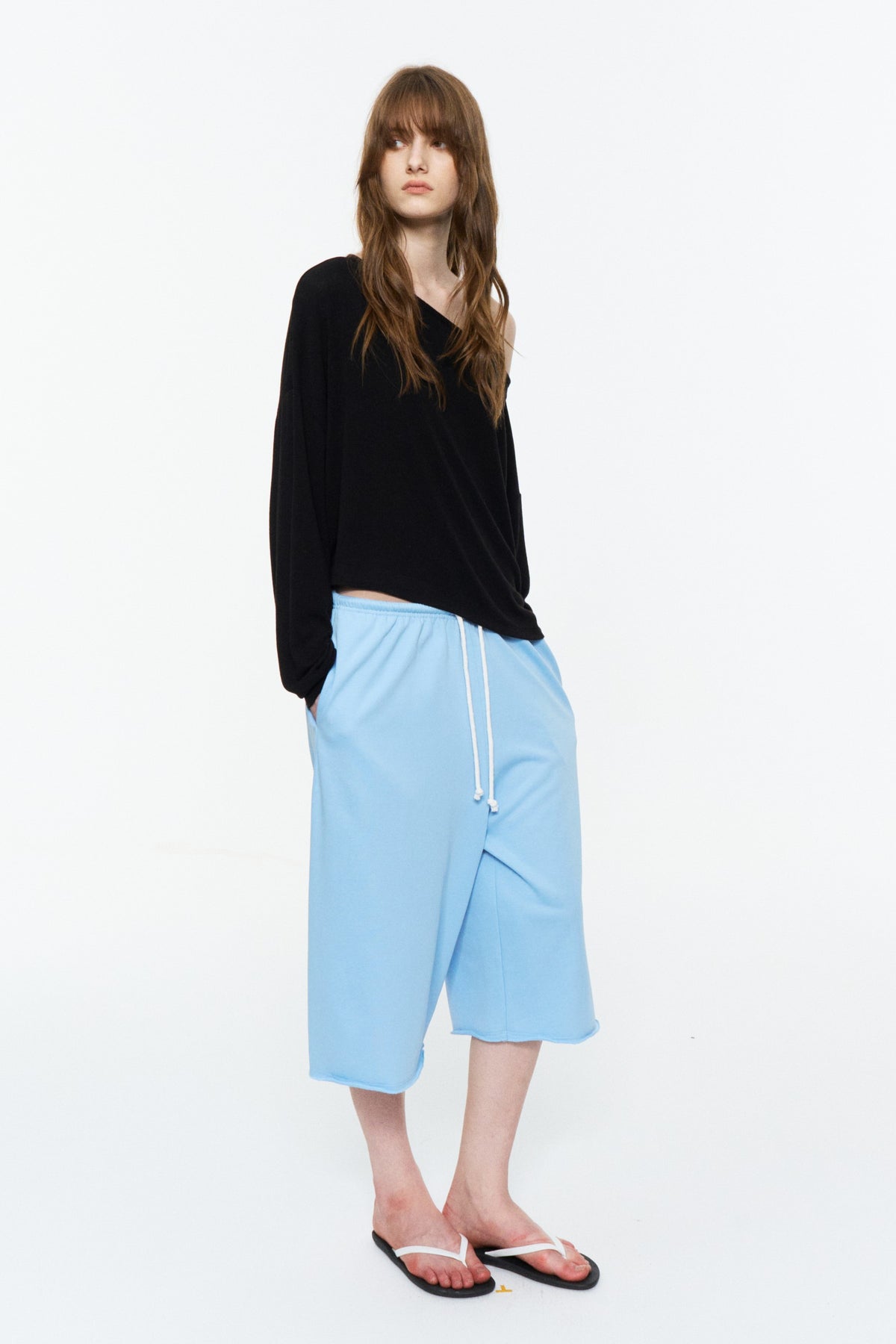 Asymmetric Off-Shoulder Relaxed Knit Top Black