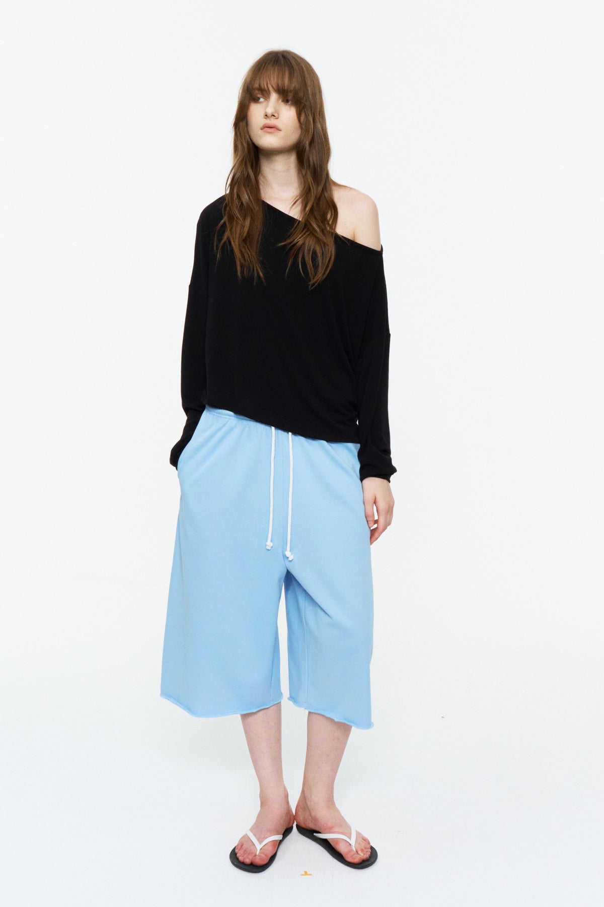 Drawstring Cropped Wide-Leg Sweatpants Bright Blue