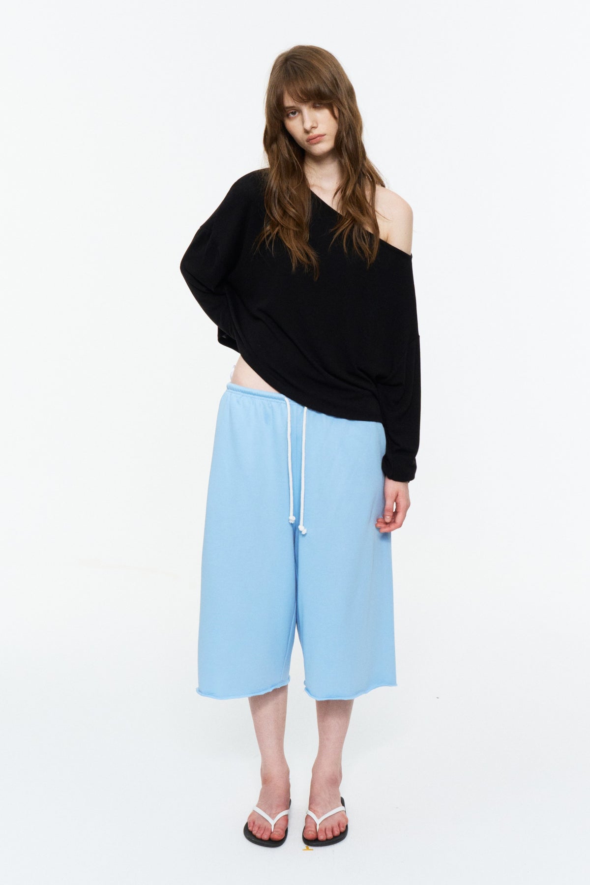 Drawstring Cropped Wide-Leg Sweatpants Bright Blue