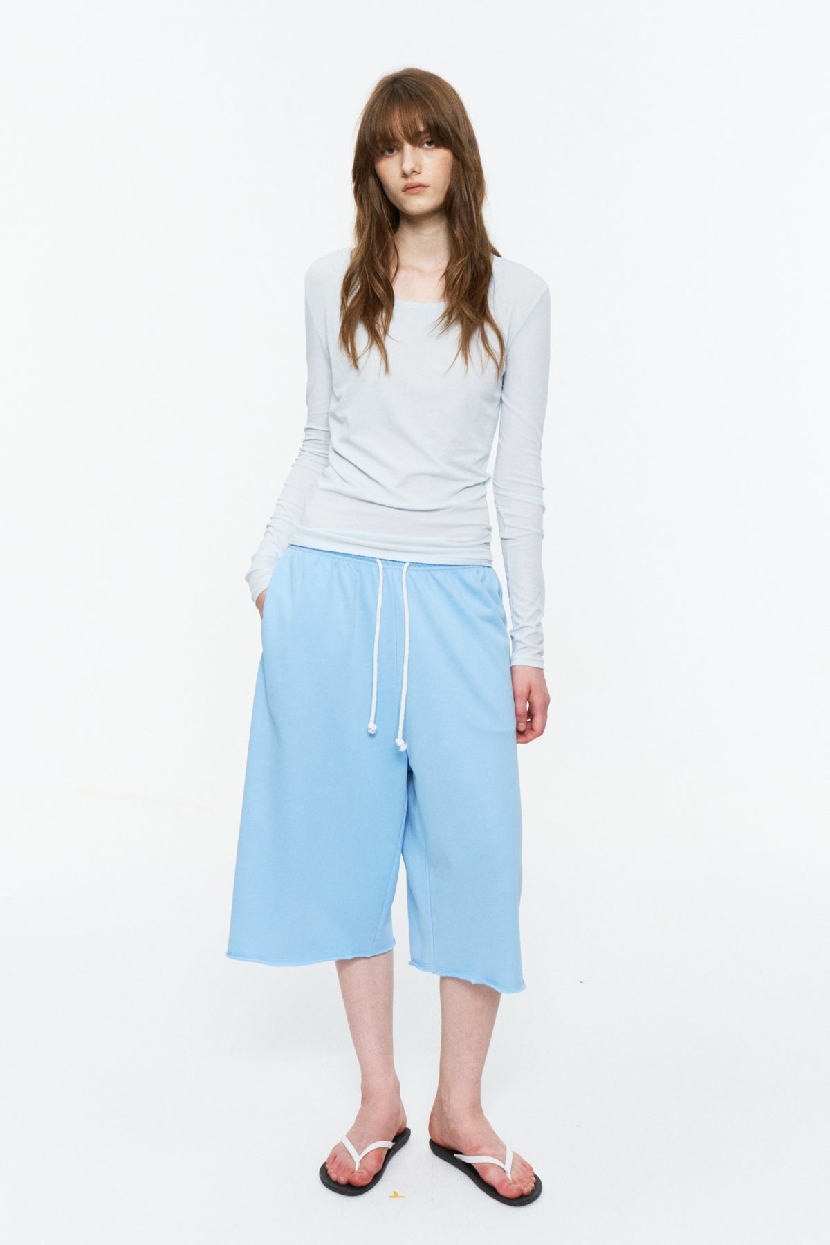 Drawstring Cropped Wide-Leg Sweatpants Bright Blue