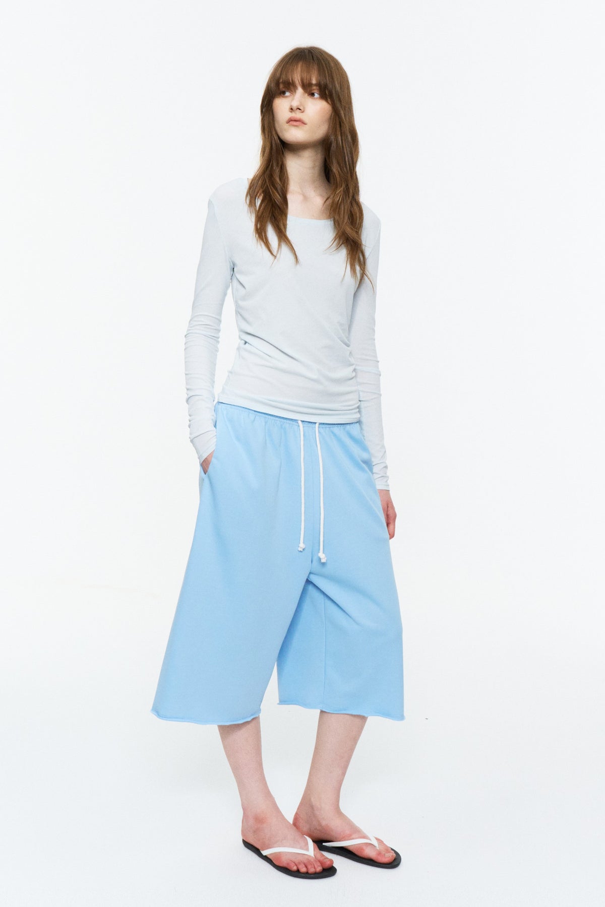 Drawstring Cropped Wide-Leg Sweatpants Bright Blue