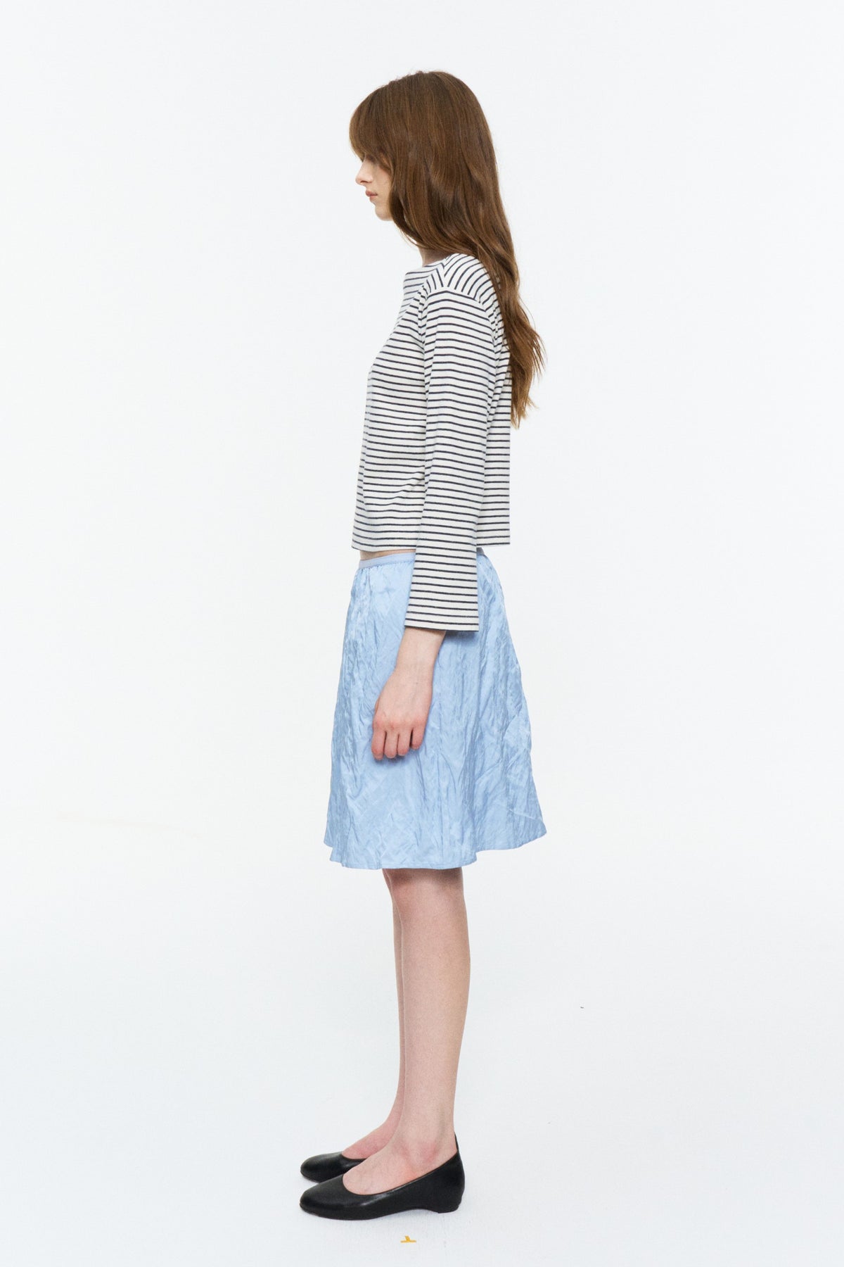 Boat-Neck Striped Bracelet-Sleeve Top Blue and White Stripe