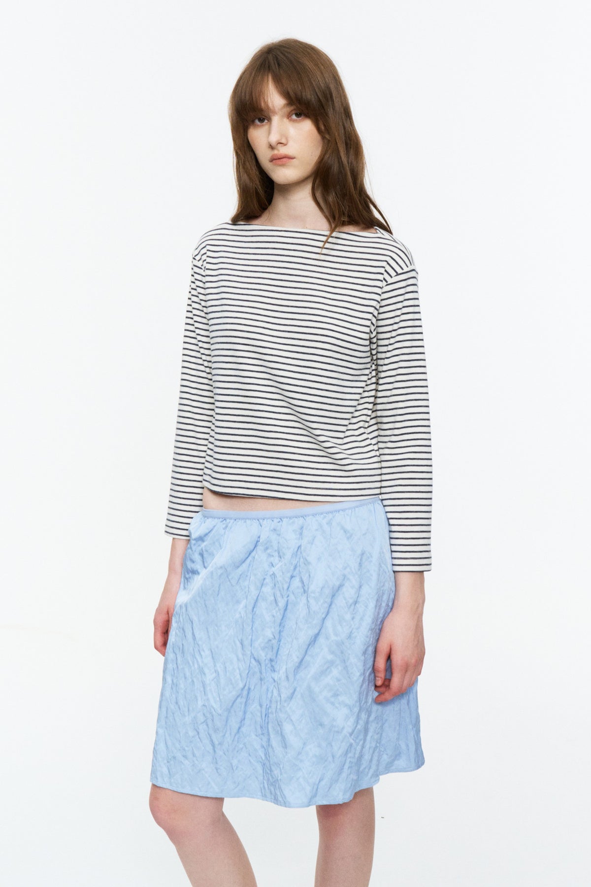 Metallic Crinkle A-Line Skirt Dusty Blue