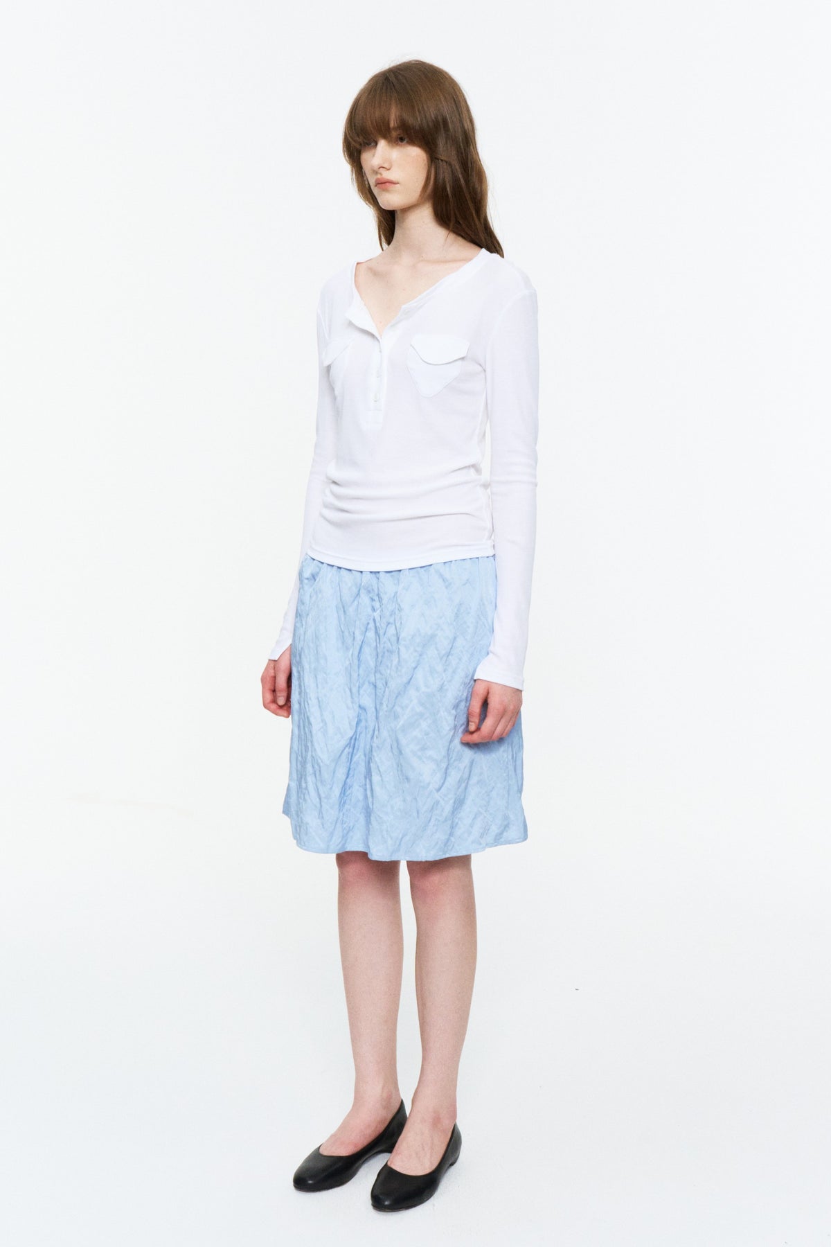 Patch-Pocket Henley Long-Sleeve Tee Cloud White
