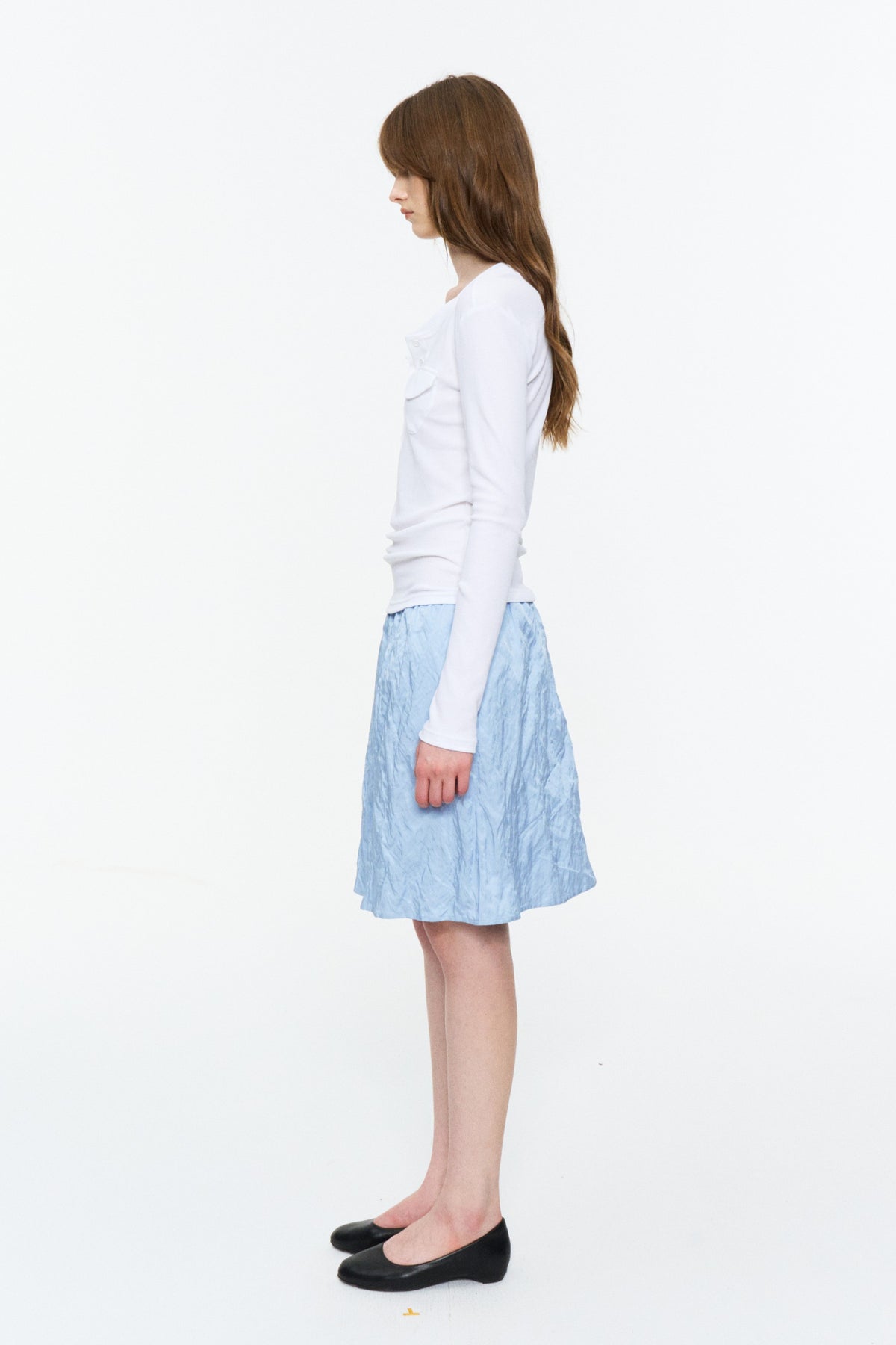 Metallic Crinkle A-Line Skirt Dusty Blue