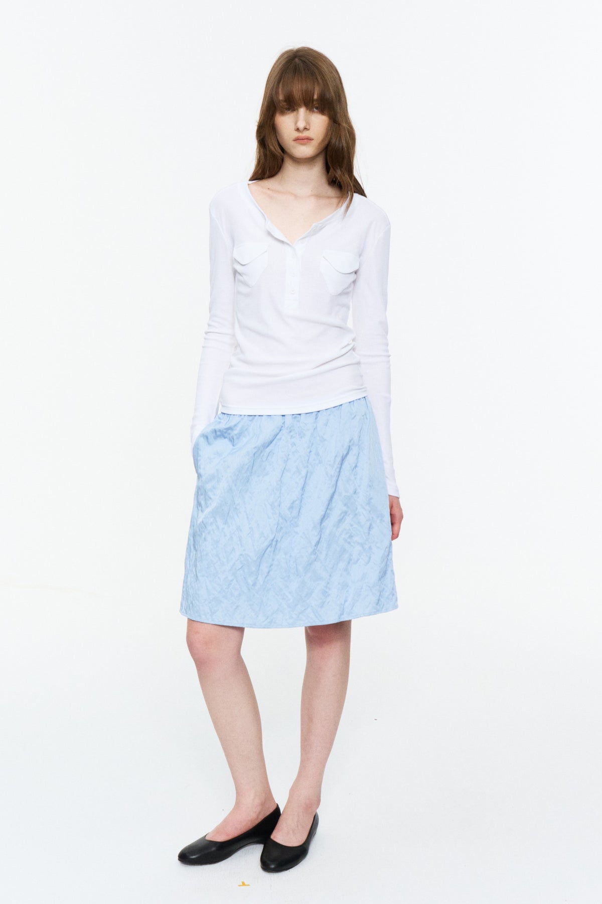 Patch-Pocket Henley Long-Sleeve Tee Cloud White