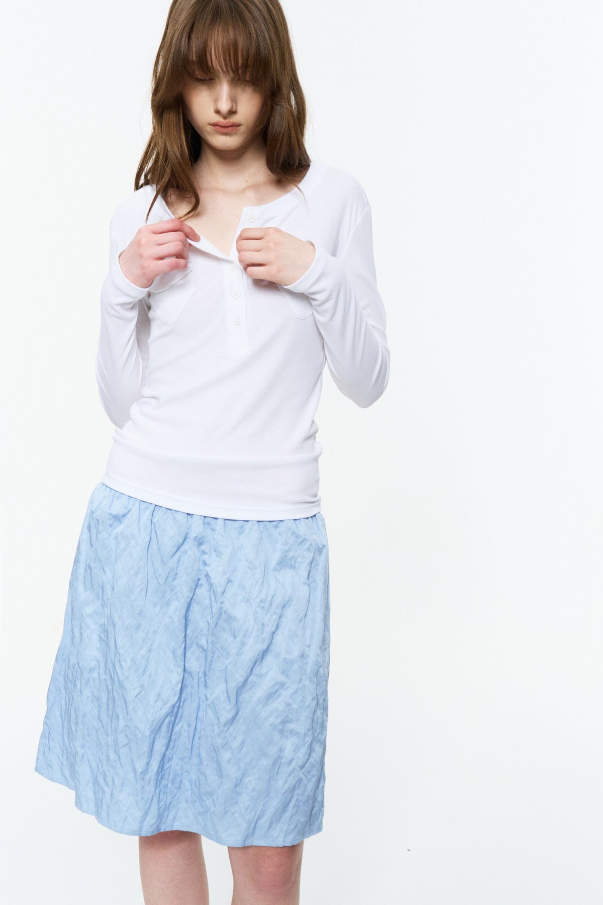 Patch-Pocket Henley Long-Sleeve Tee Cloud White
