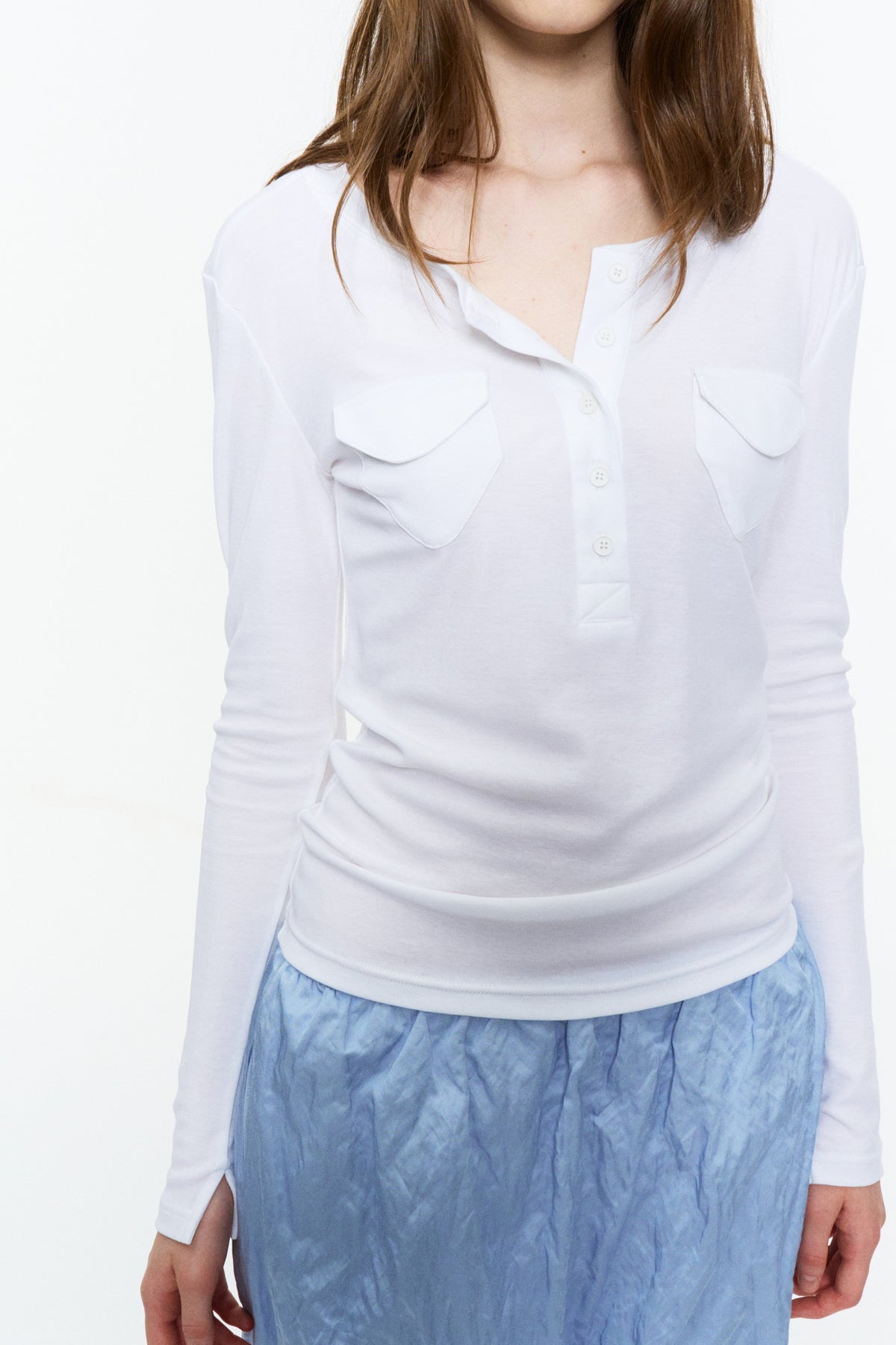 Patch-Pocket Henley Long-Sleeve Tee Cloud White