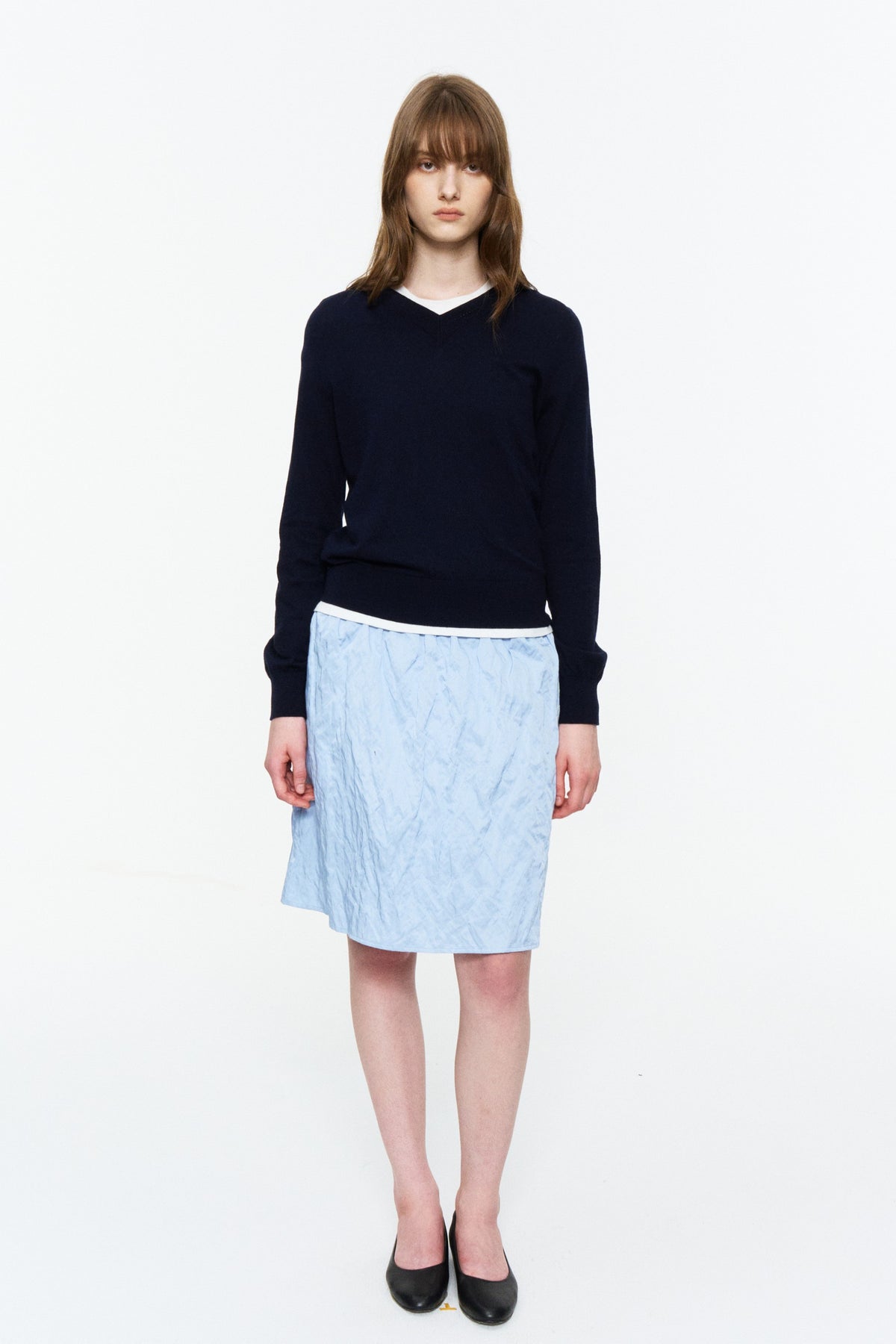 Cashmere-Blend V-Neck Knit Top Navy