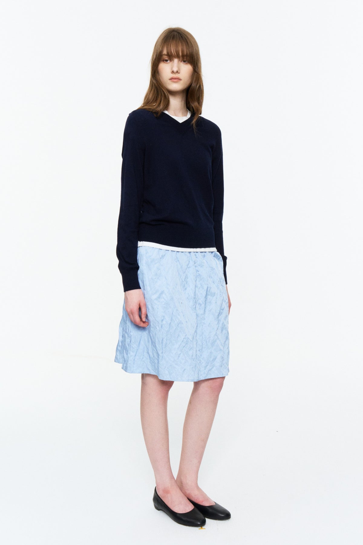 Cashmere-Blend V-Neck Knit Top Navy