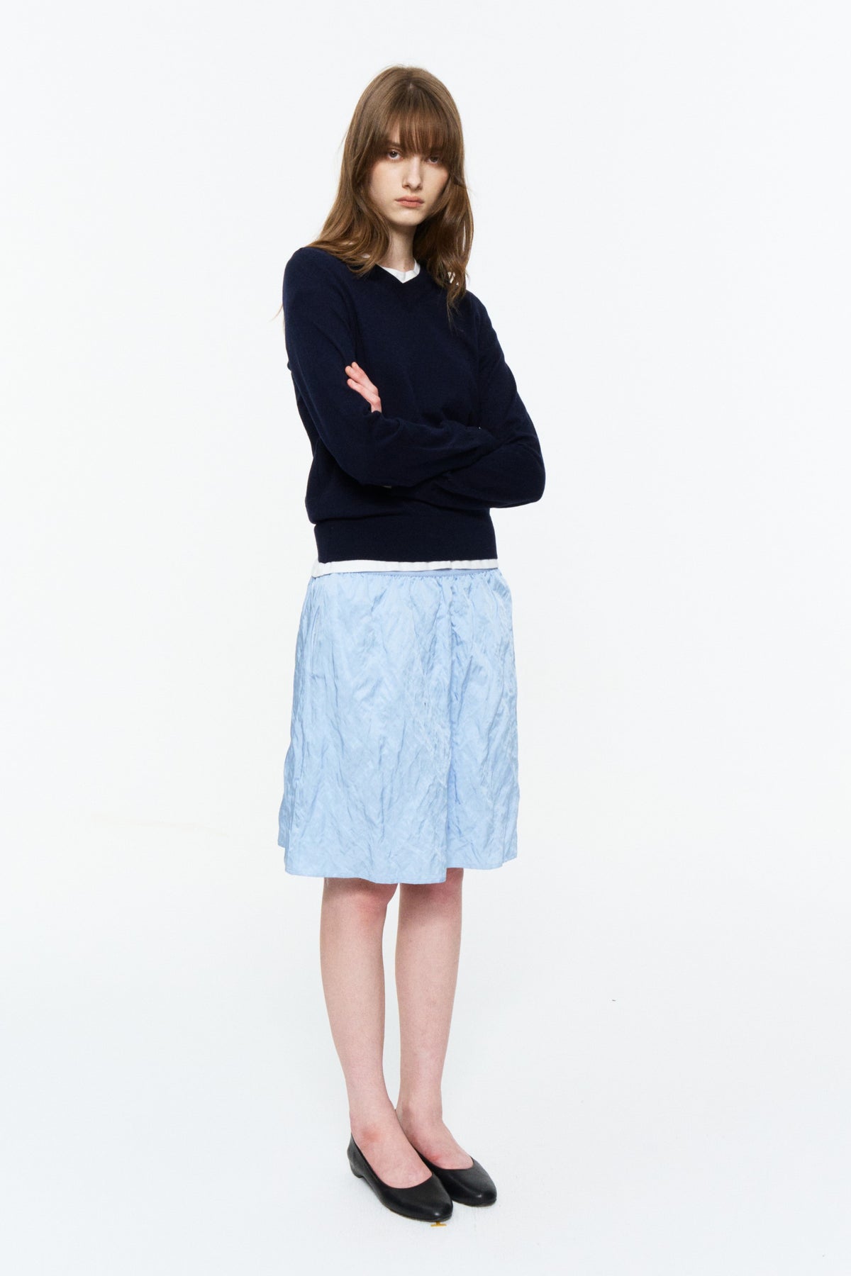Cashmere-Blend V-Neck Knit Top Navy