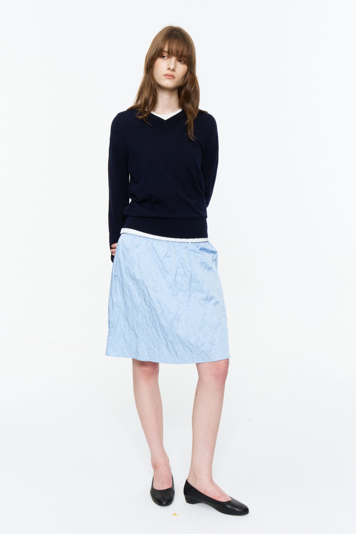 Cashmere-Blend V-Neck Knit Top Navy