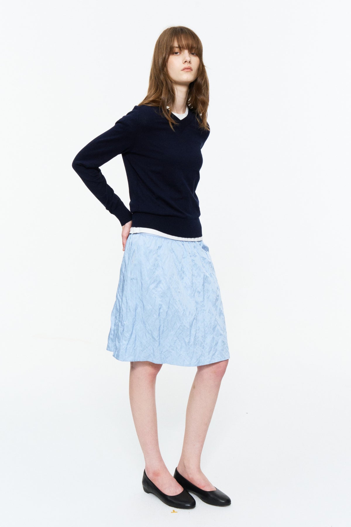 Cashmere-Blend V-Neck Knit Top Navy