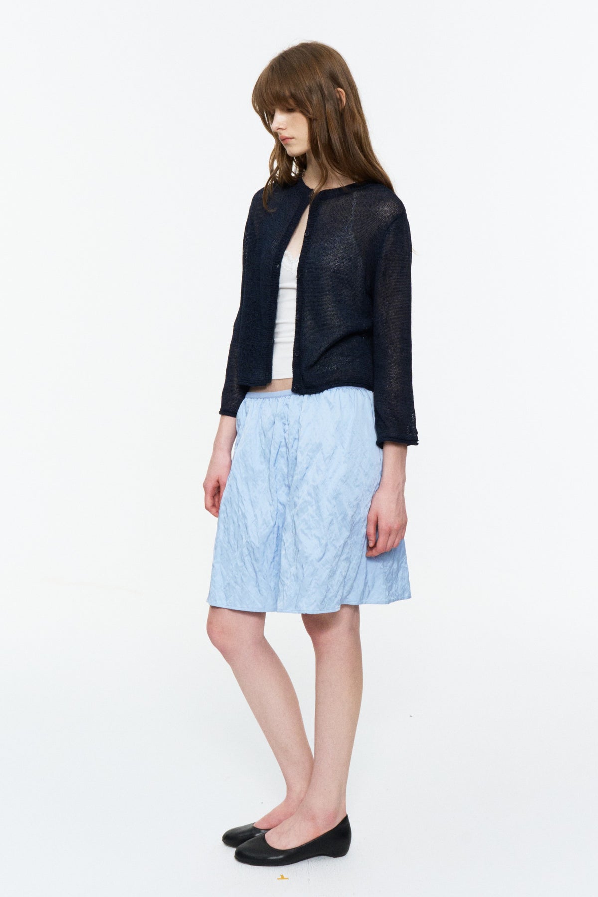 Paper-Yarn Bracelet-Sleeve Cardigan Deep Blue