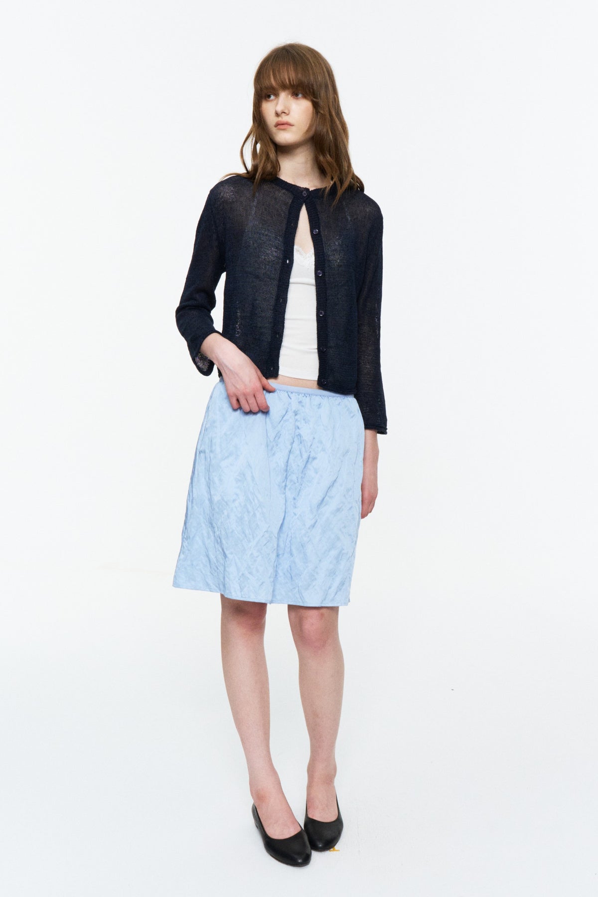 Paper-Yarn Bracelet-Sleeve Cardigan Deep Blue