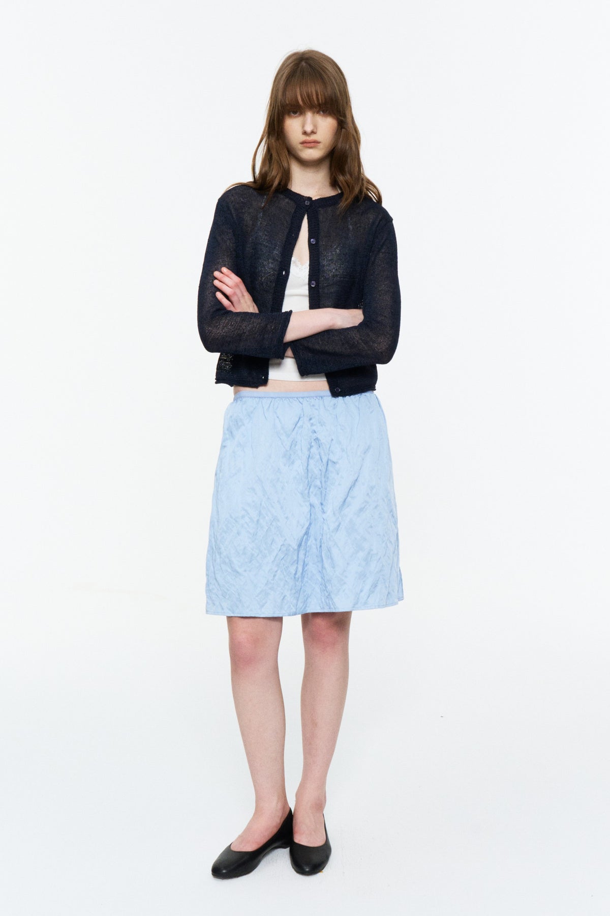 Metallic Crinkle A-Line Skirt Dusty Blue