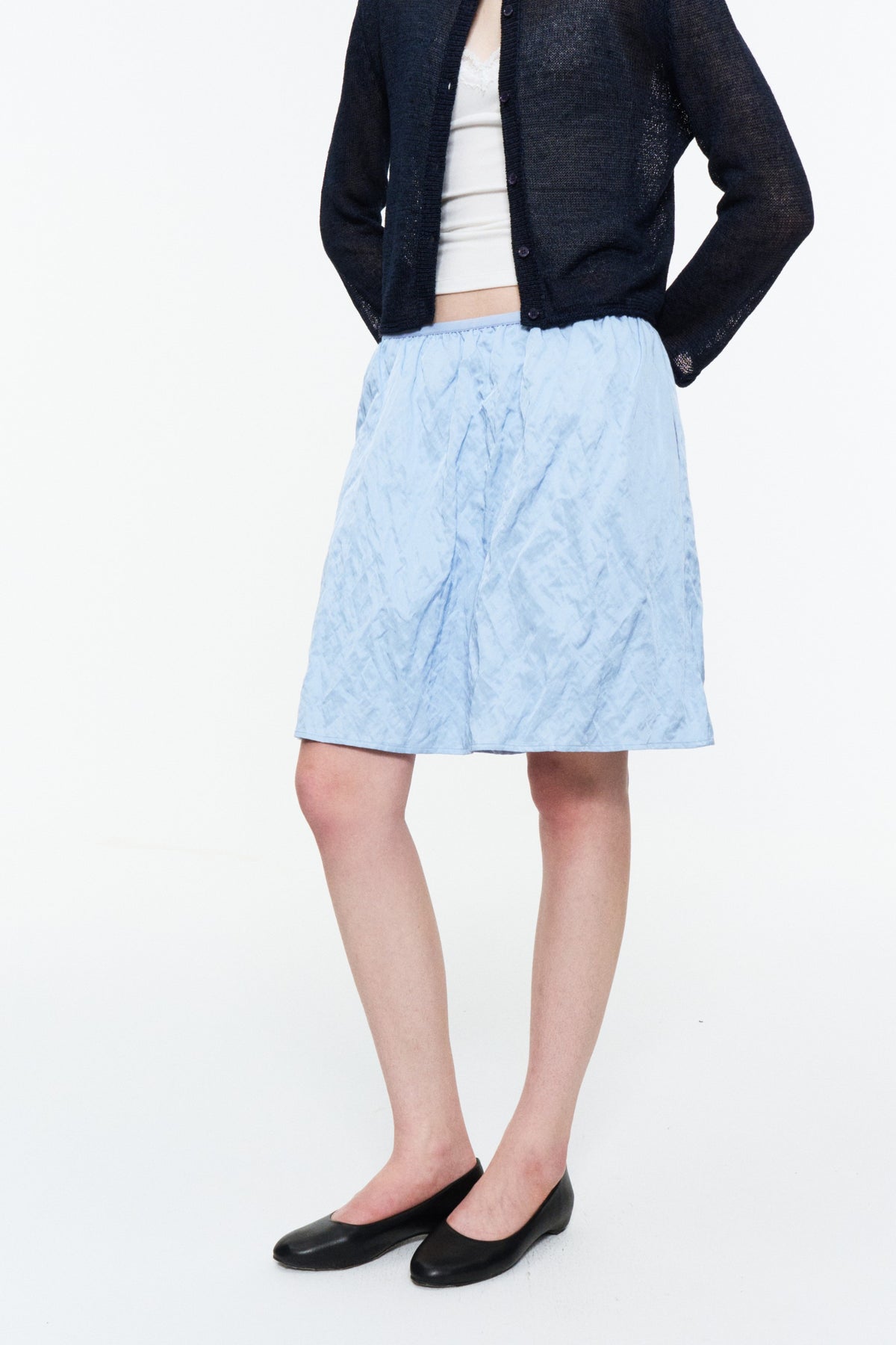 Metallic Crinkle A-Line Skirt Dusty Blue