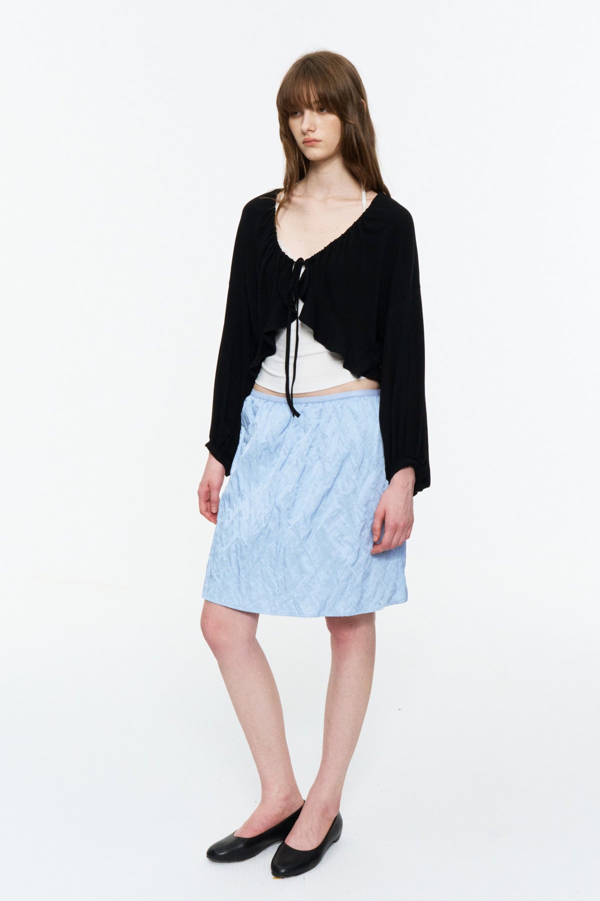 Metallic Crinkle A-Line Skirt Dusty Blue