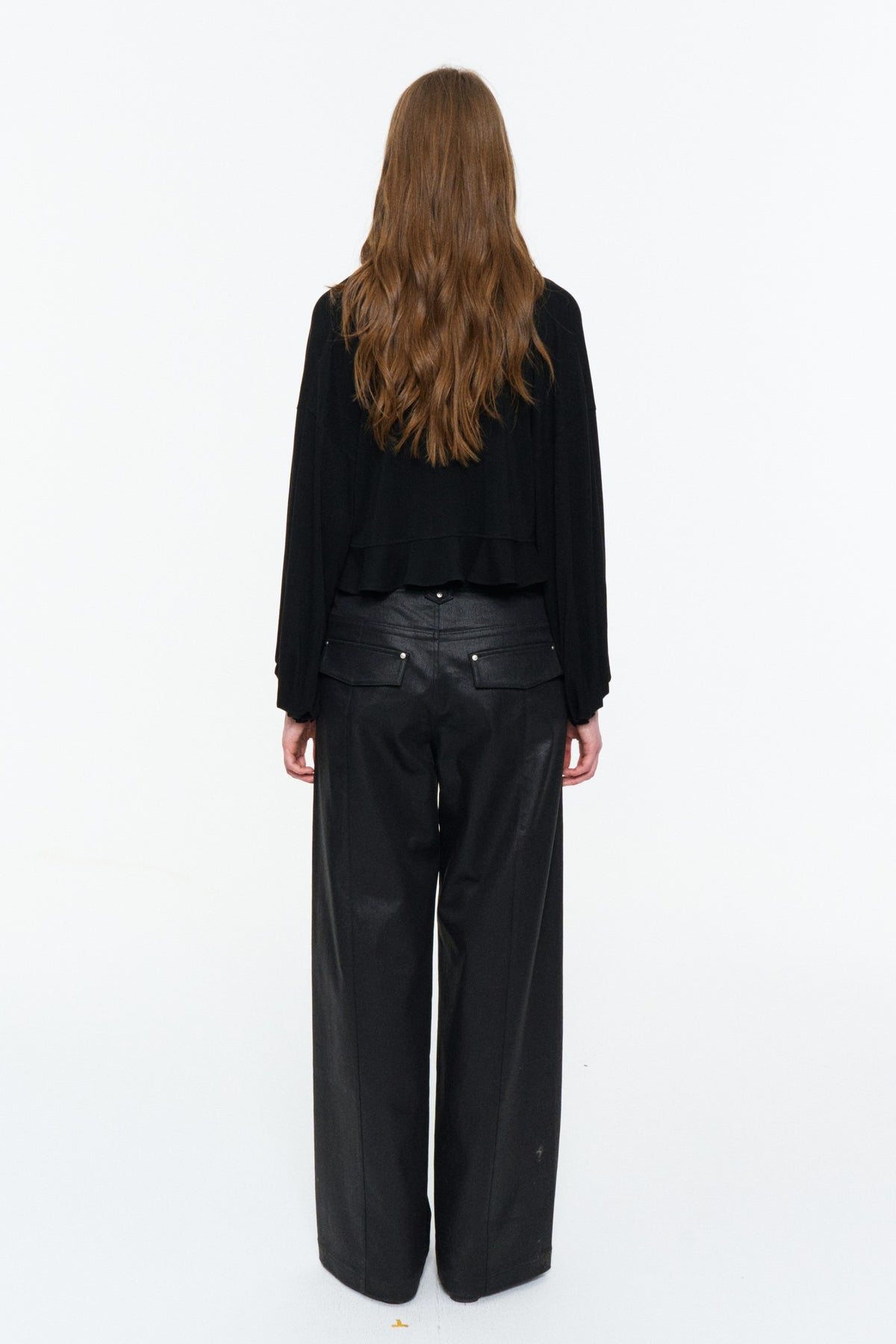 Ruffled Drawstring Lightweight Knit Cardigan Black